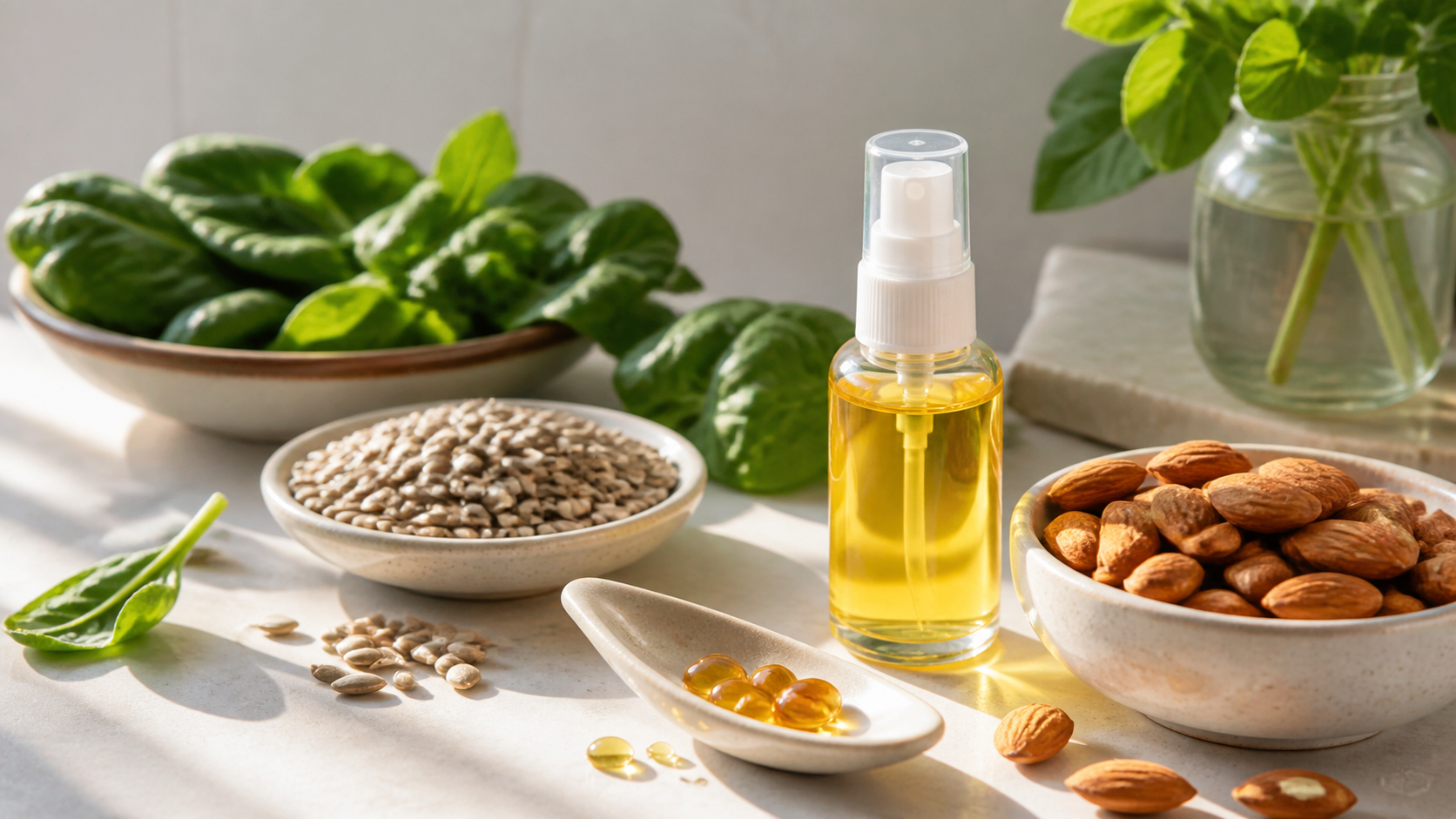 Ingredienti antiossidanti e routine Vitamina E per protezione cellulare