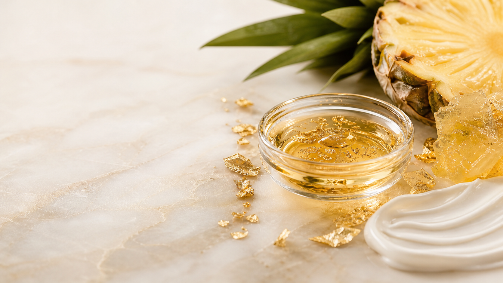 Copertina editoriale Biomed per Oro Bromelina cosmetica corpo pelle levigata
