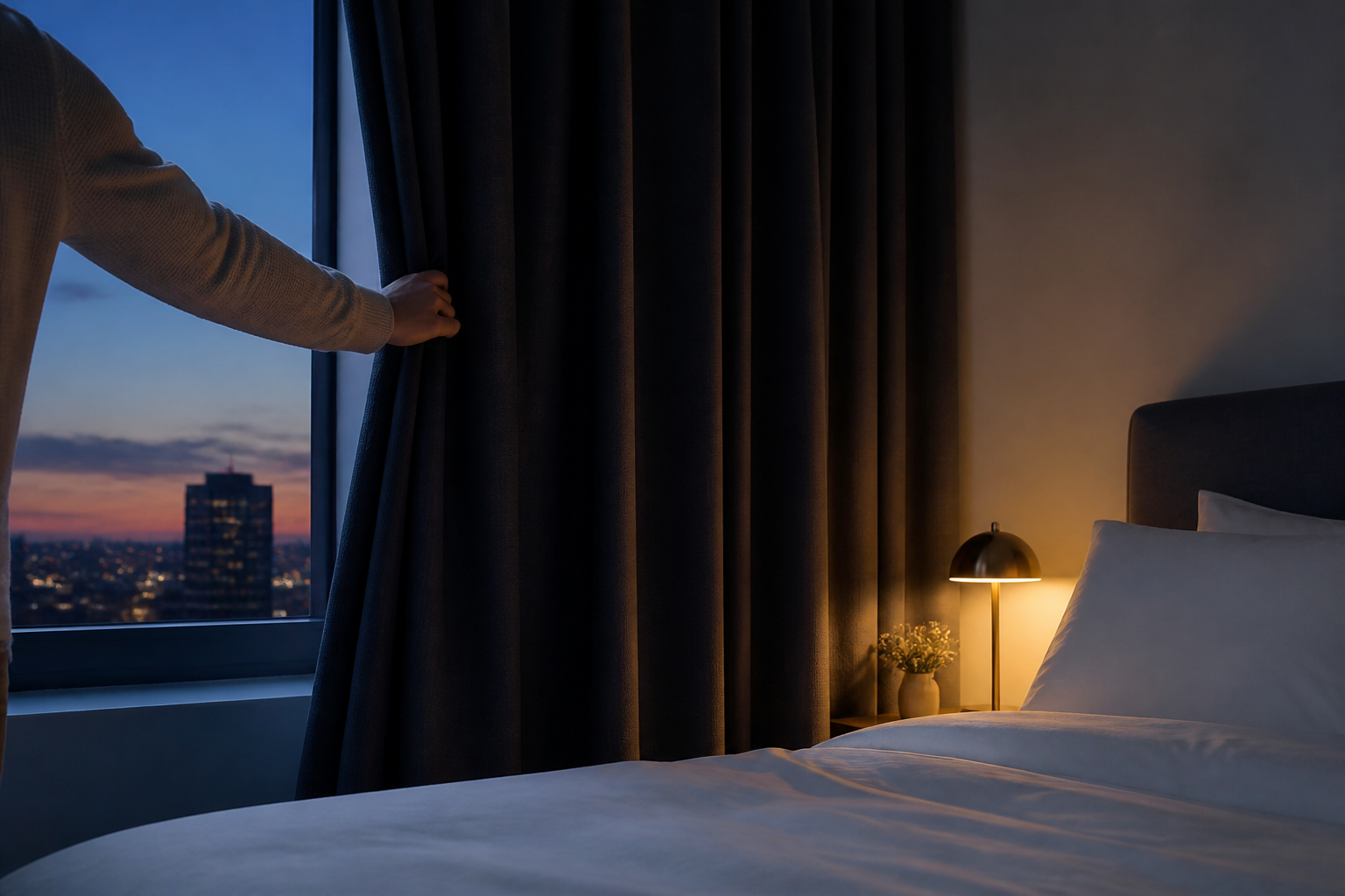 Luce e buio nella preparazione della camera da letto