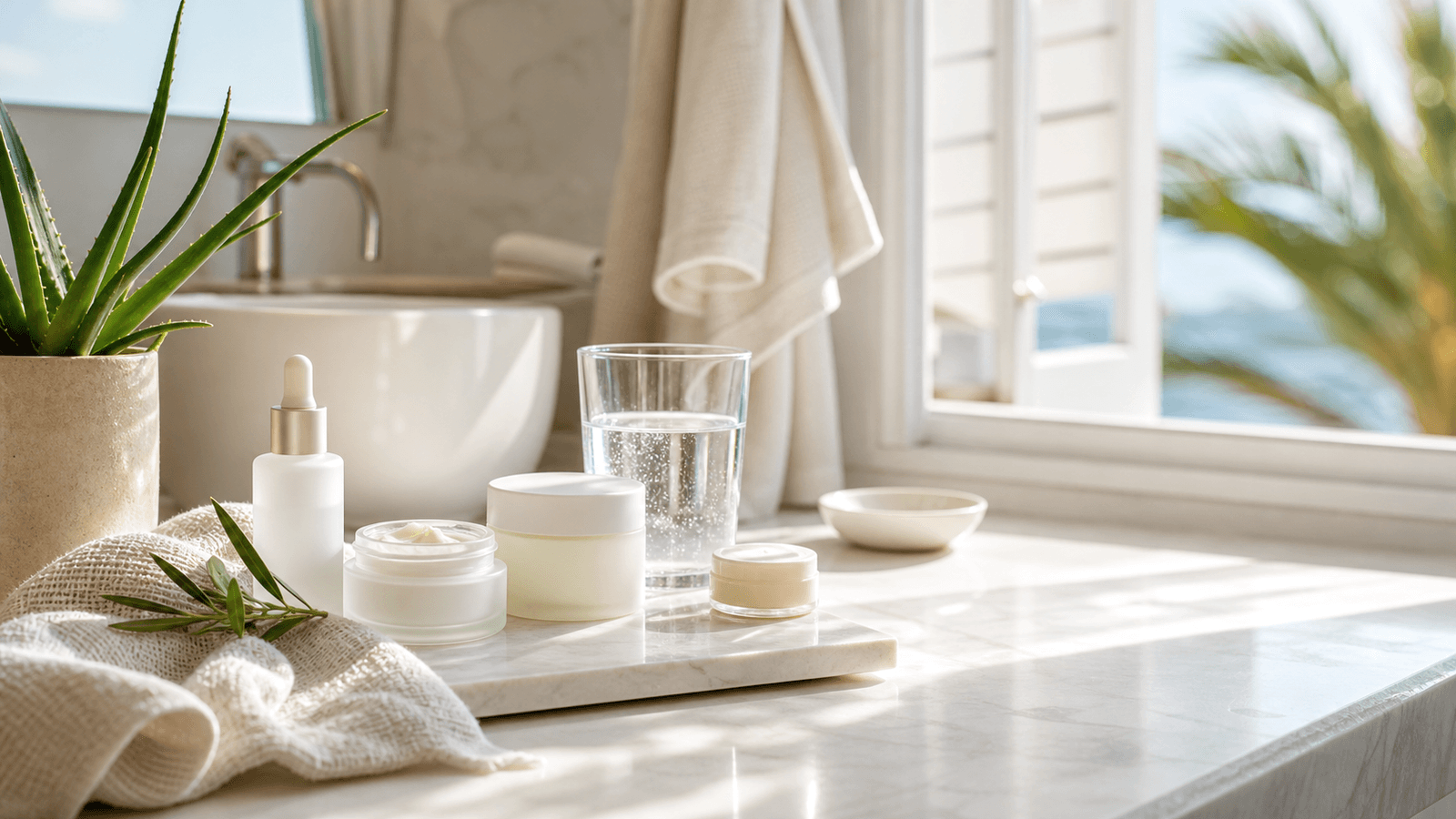 Rituale skincare serale con texture morbida e toni oro avorio