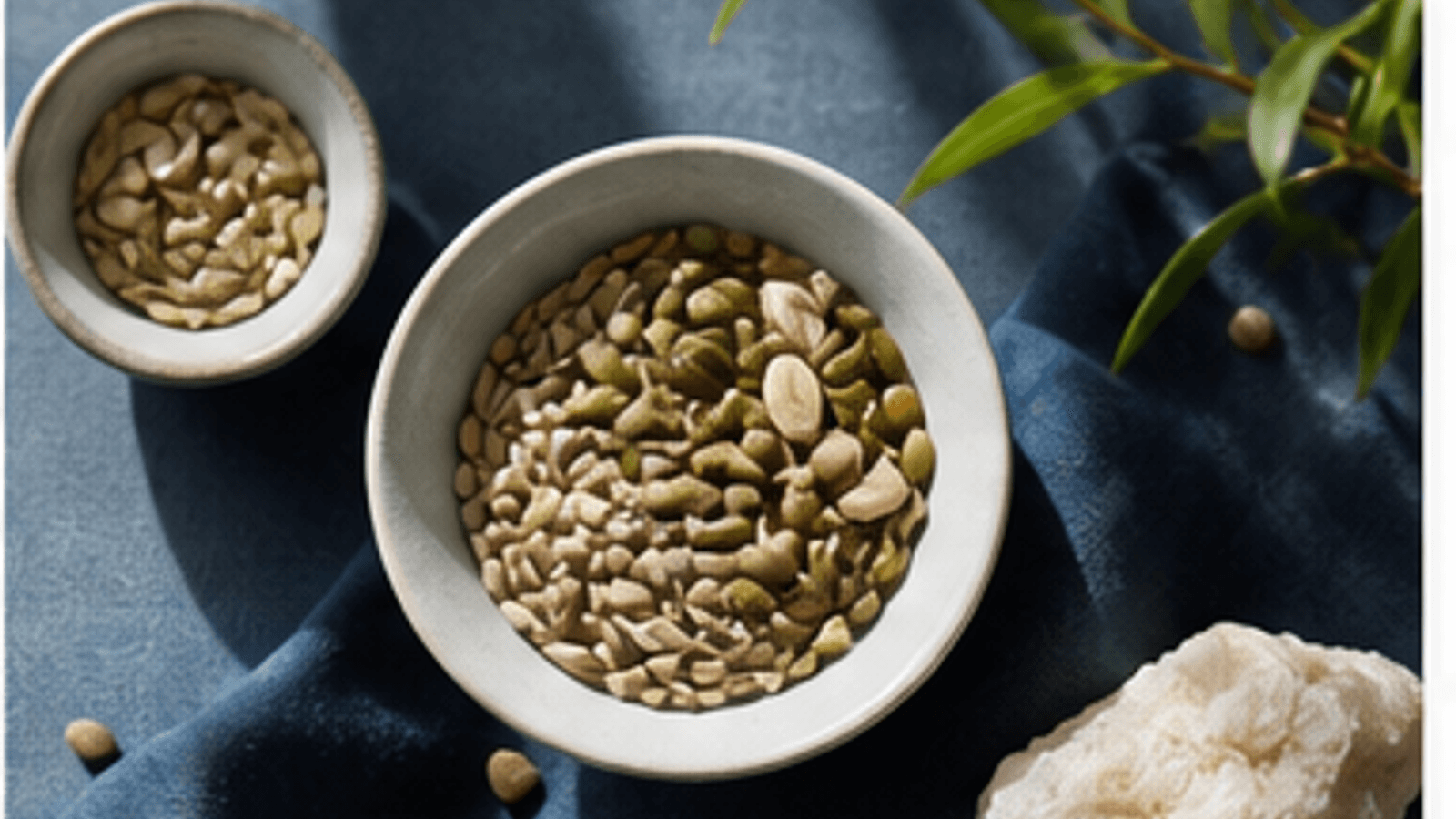 Giornate intense e routine energia con semi, minerali e tessuto blu