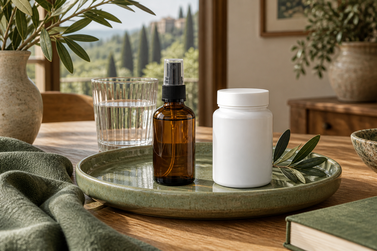 Dosatore spray e contenitore per capsule, due forme diverse da organizzare