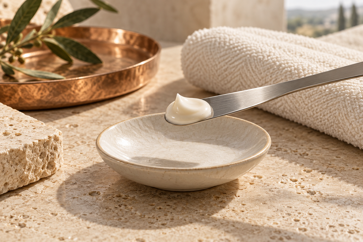 Piccola quantità di crema su una spatolina cosmetica