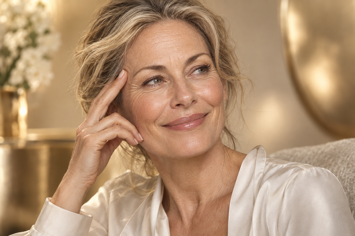 Donna matura sorridente con linee d’espressione naturali