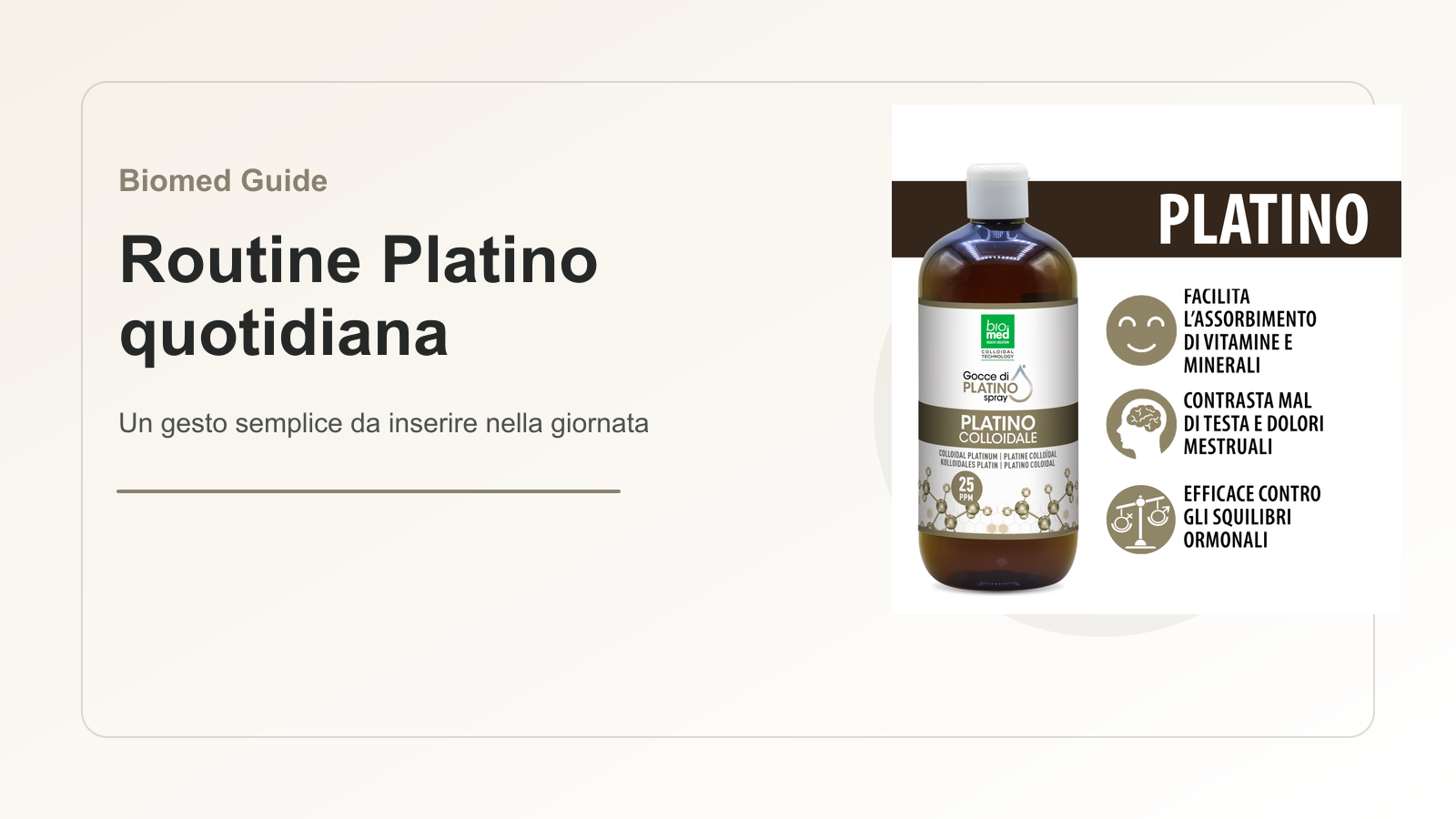 Routine quotidiana con Platino spray sublinguale Biomed e gesto pratico