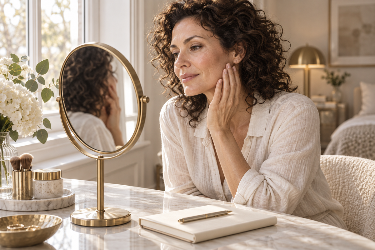 Osservazione del viso in luce naturale e diario della routine