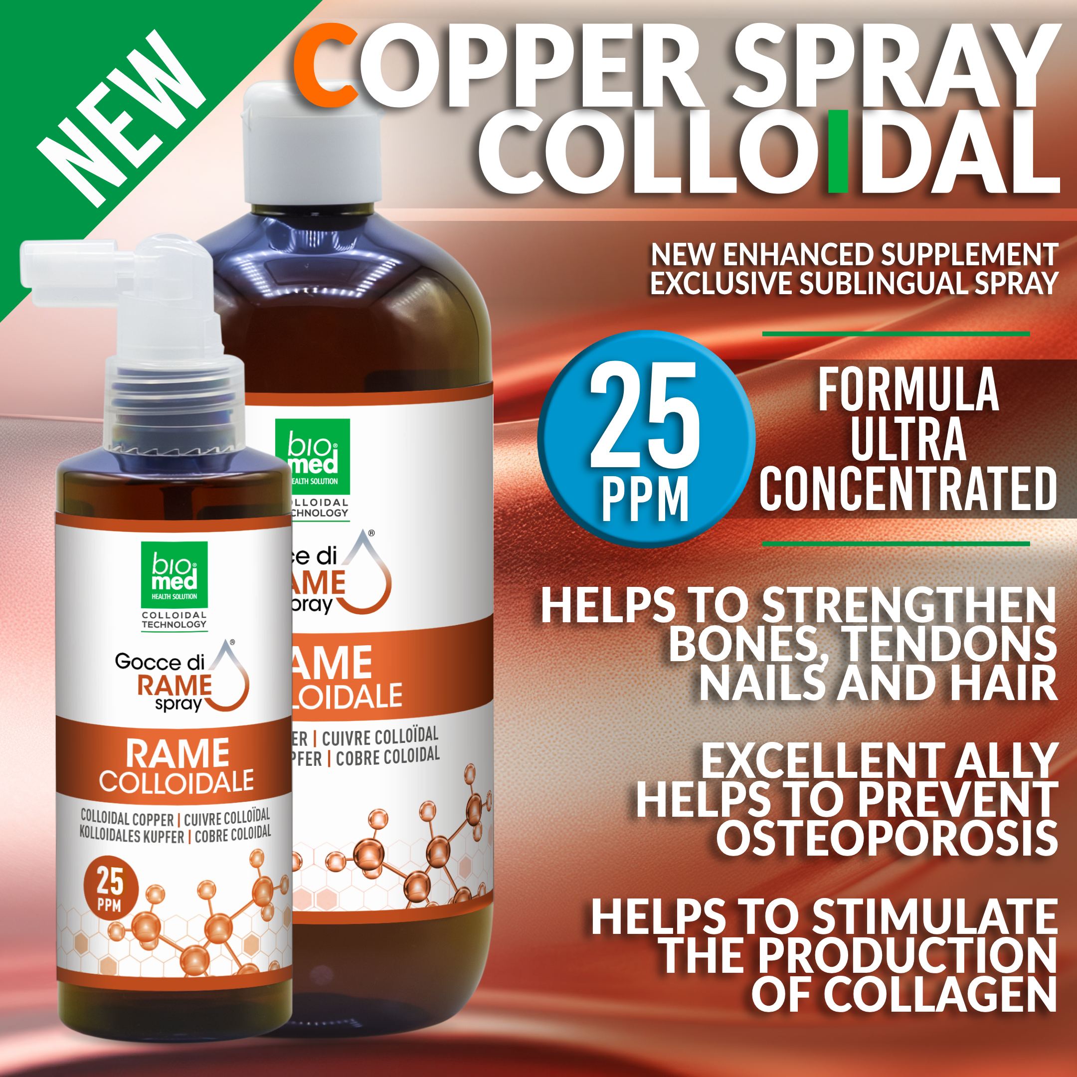 COLLOIDAL COPPER - ULTRA CONCENTRATED SUBLINGUAL SPRAY SUPPLEMENT - BIOMED 25 PPM