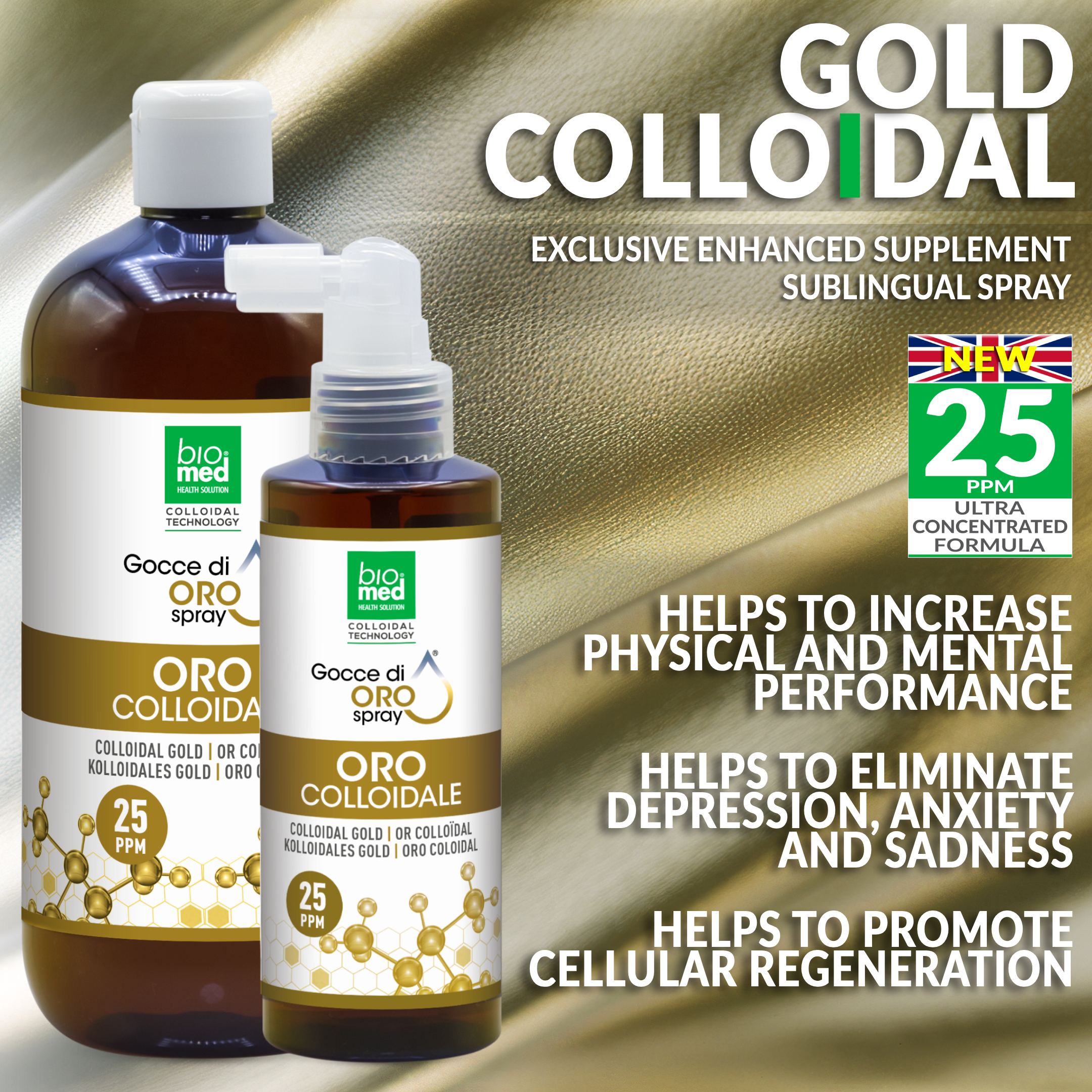 COLLOIDAL GOLD - ULTRA CONCENTRATED SUBLINGUAL SPRAY SUPPLEMENT - BIOMED 25 PPM