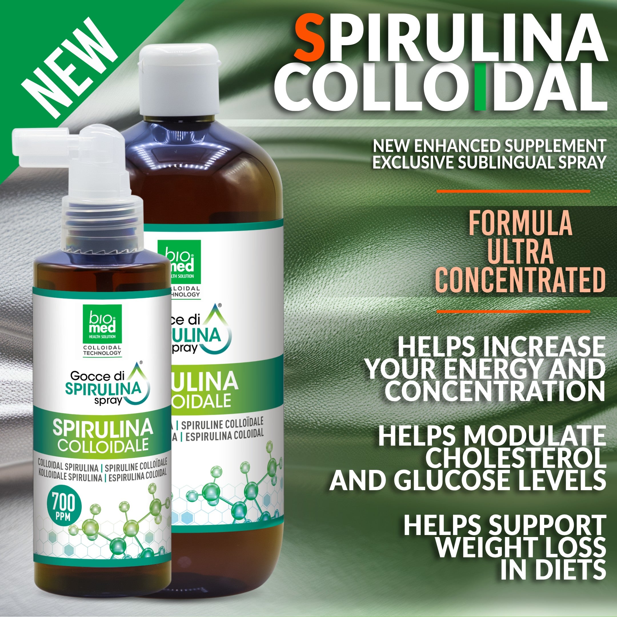 COLLOIDAL SPIRULINA SPRAY ULTRA-CONCENTRATED - BIOMED DROPS - 700PPM