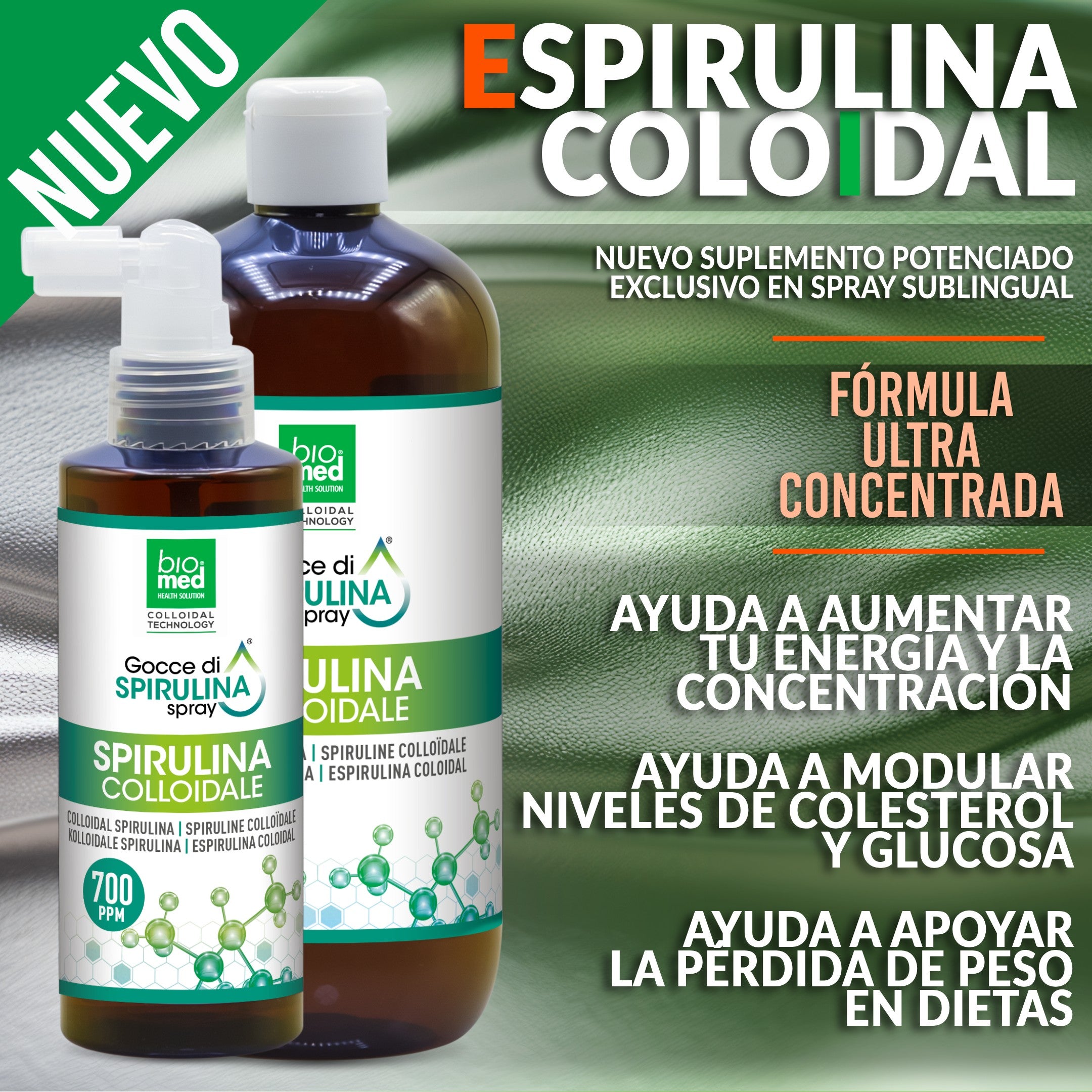 ESPIRULINA COLLOIDAL SPRAY ULTRA-CONCENTRADA - GOTAS BIOMED - 700PPM