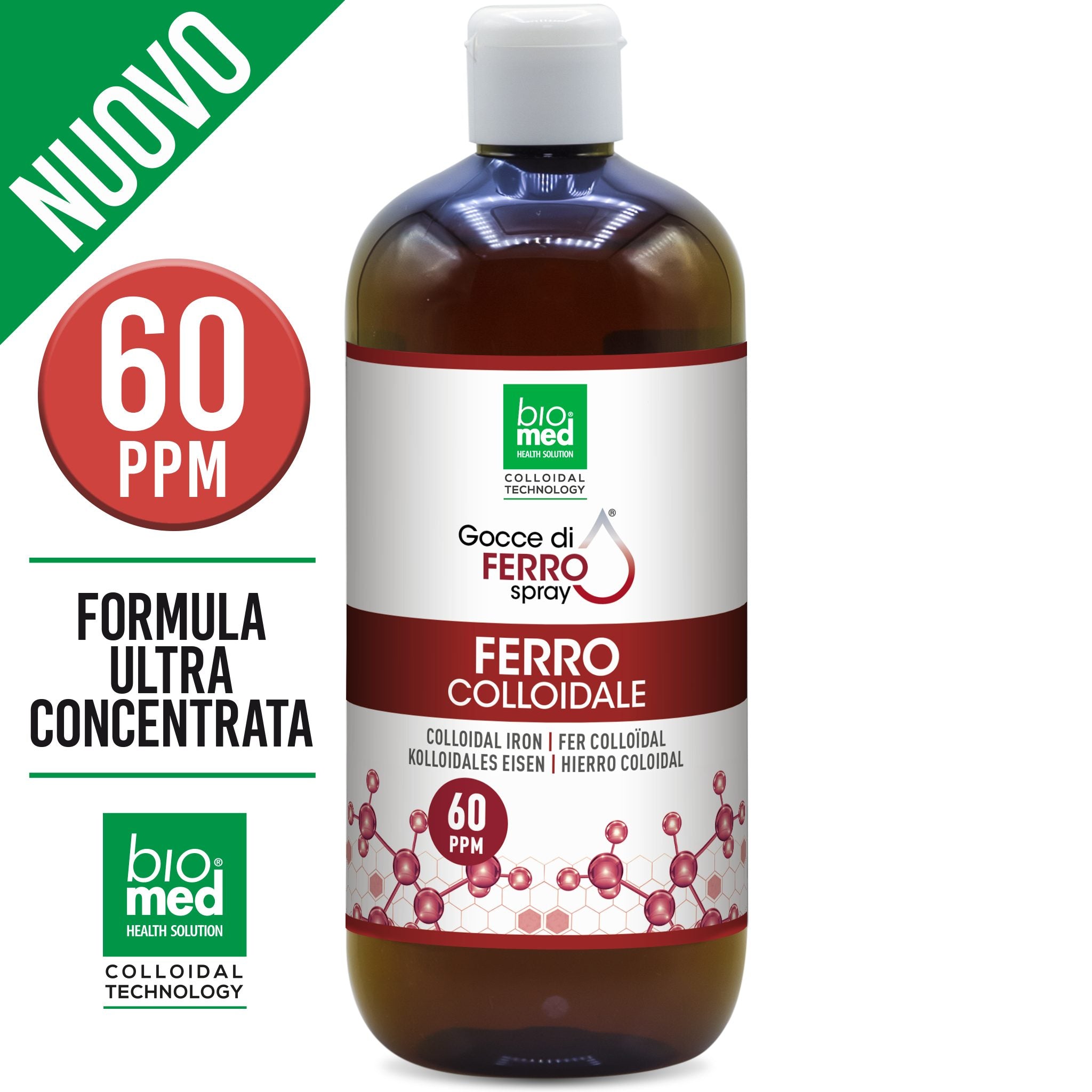 FERRO COLLOIDALE PURO SPRAY - NANO GOCCE BIOMED - 500 ML. - 60 PPM