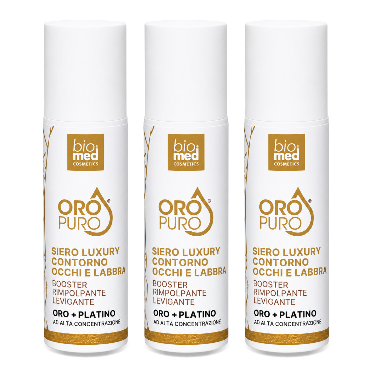 Siero Luxury Oro + Platino Biomed: confezione da tre flaconi da 10 ml
