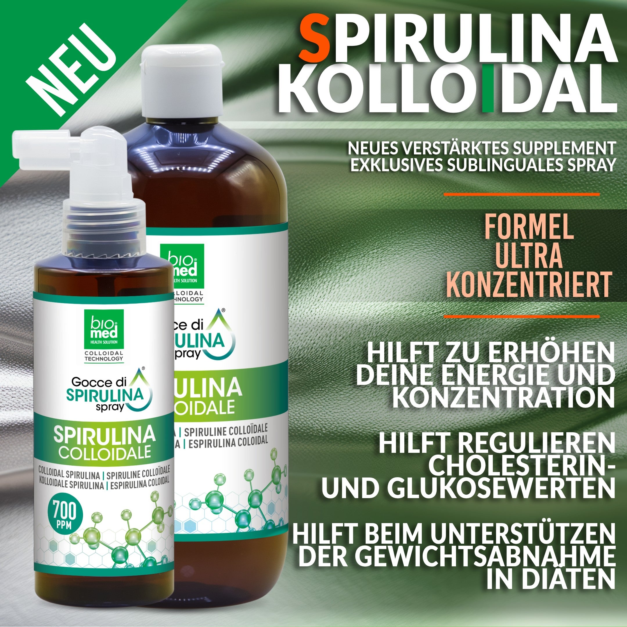 KOLLOIDALE SPIRULINA SPRAY ULTRA-KONZENTRIERT - BIOMED TROPFEN - 700PPM