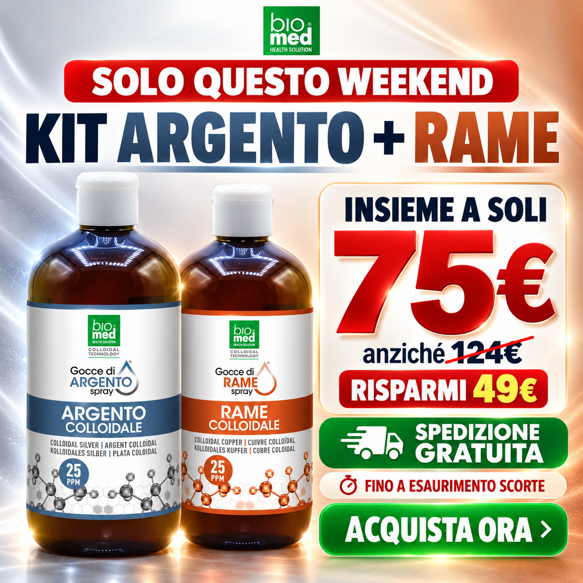 Argento spray sublinguale 25 ppm - 500 ml - Biomed Colloidali - Sito Ufficiale - Acquista quì i tuoi colloidali Spray
