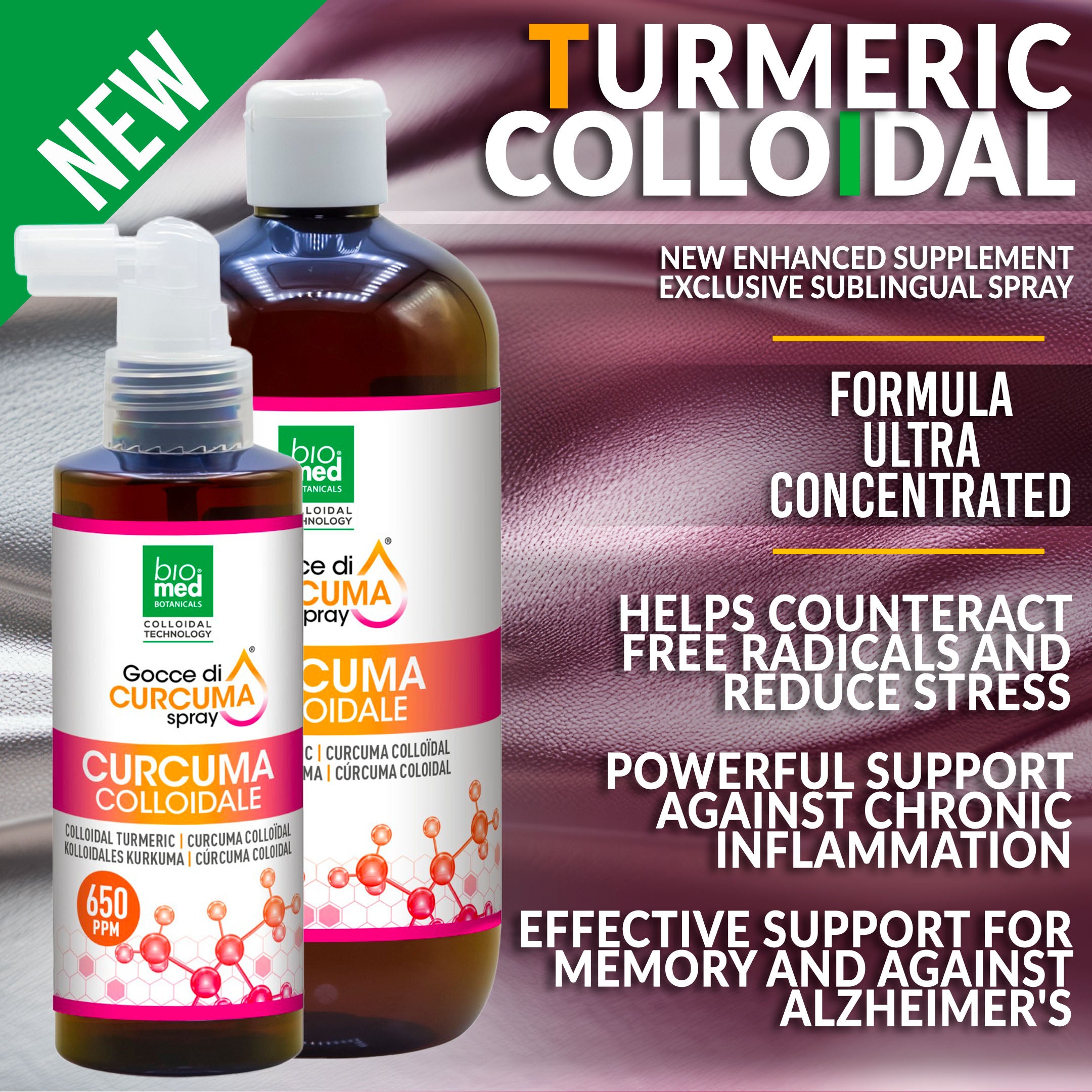 NEW ULTRA-CONCENTRATED COLLOIDAL TURMERIC SPRAY - BIOMED - 650ppm