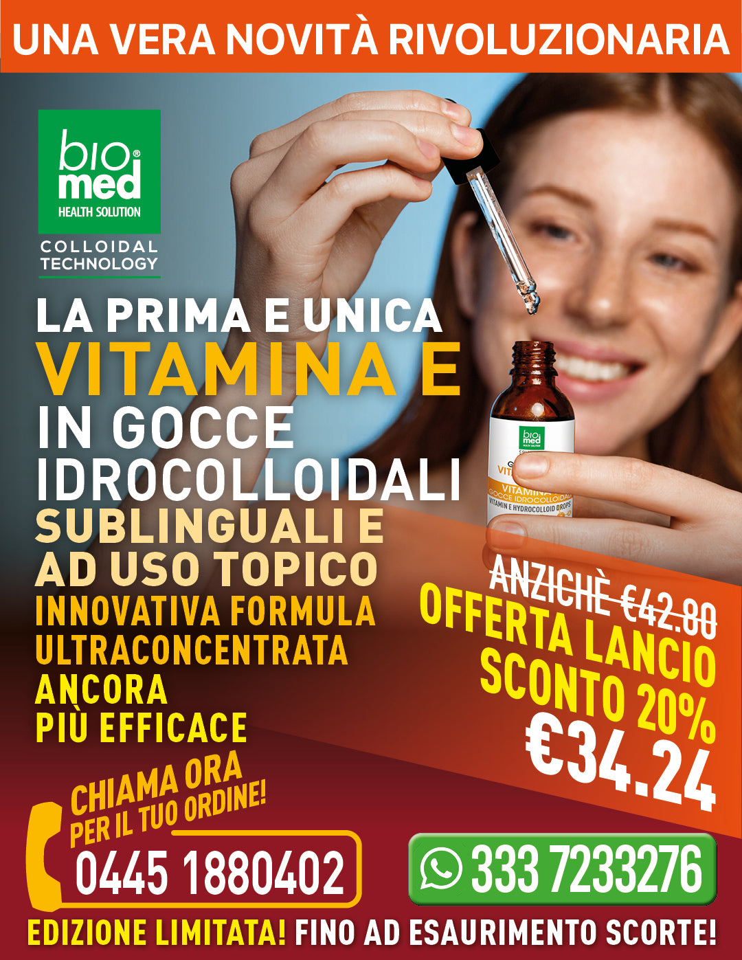 OFFERTA LANCIO ESCLUSIVA Vitamina E Idrocolloidale Sublinguale e Topica Ultra Concentrata Biomed - 50ml