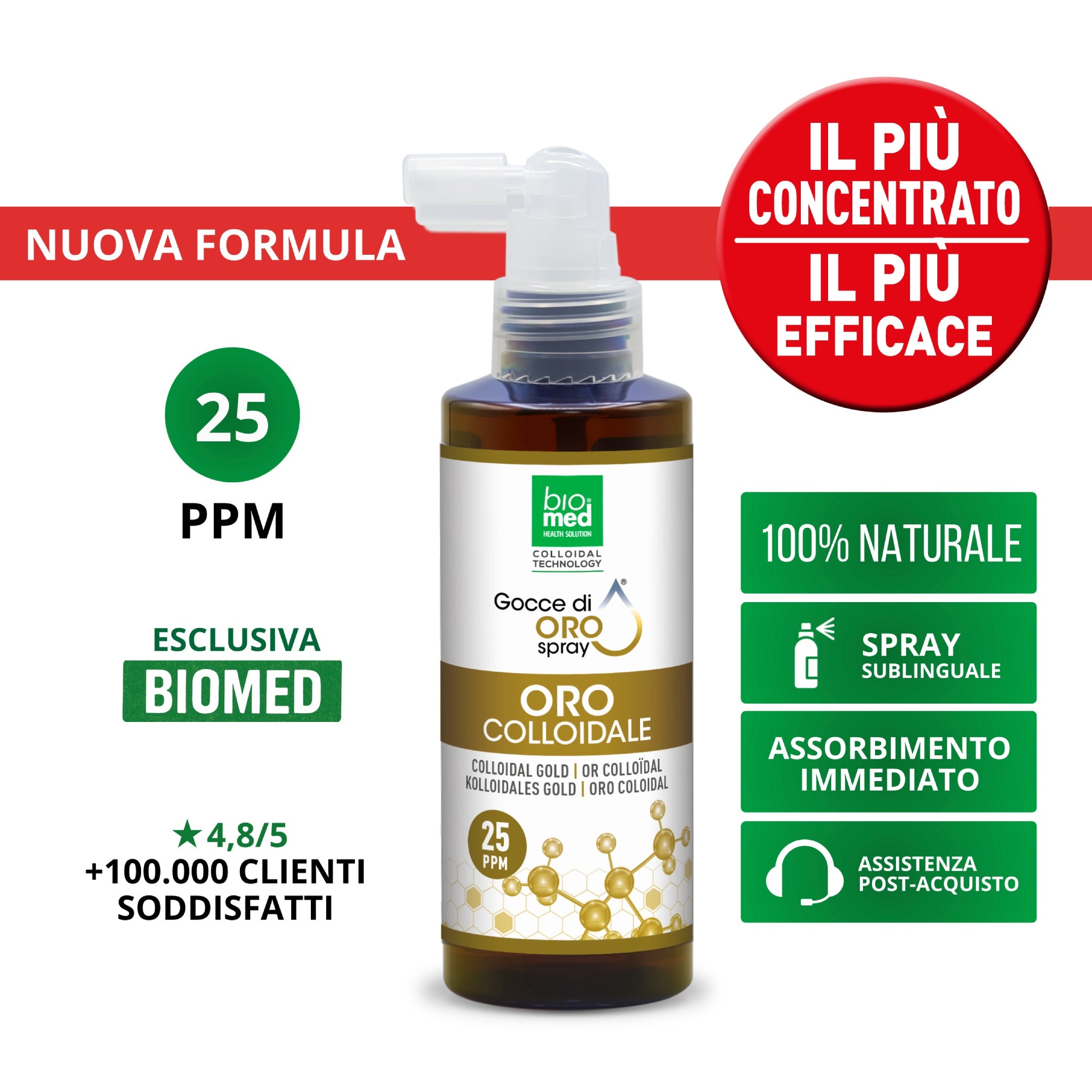 ORO COLLOIDALE SPRAY SUBLINGUALE BIOMED 25 ppm - 150 ml - Biomed Colloidali - Sito Ufficiale - Acquista quì i tuoi colloidali Spray
