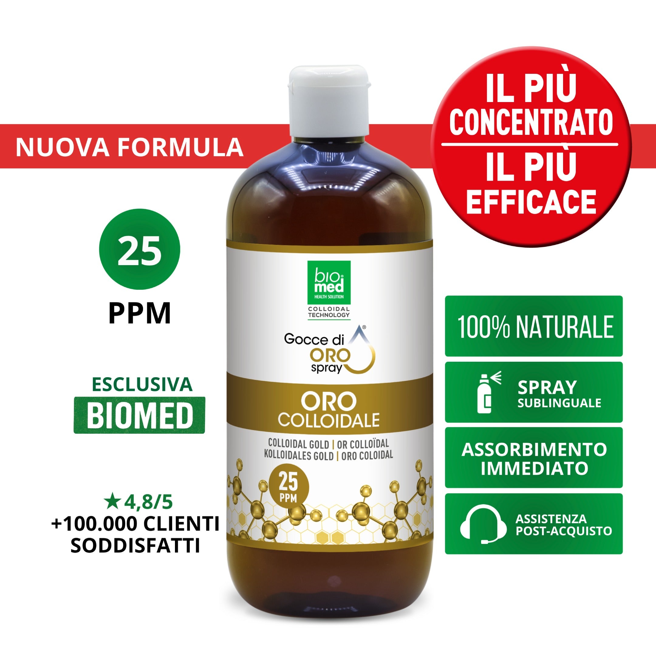 ORO COLLOIDALE SPRAY SUBLINGUALE BIOMED 25 ppm - 500 ml - Biomed Colloidali - Sito Ufficiale - Acquista quì i tuoi colloidali Spray