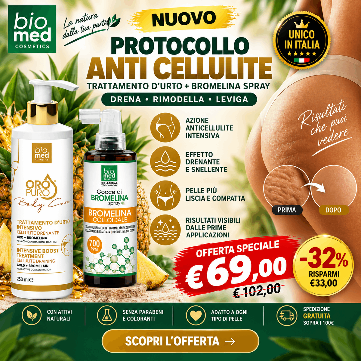 Protocollo Anti Cellulite Biomed | Trattamento d'urto + Bromelina Spray