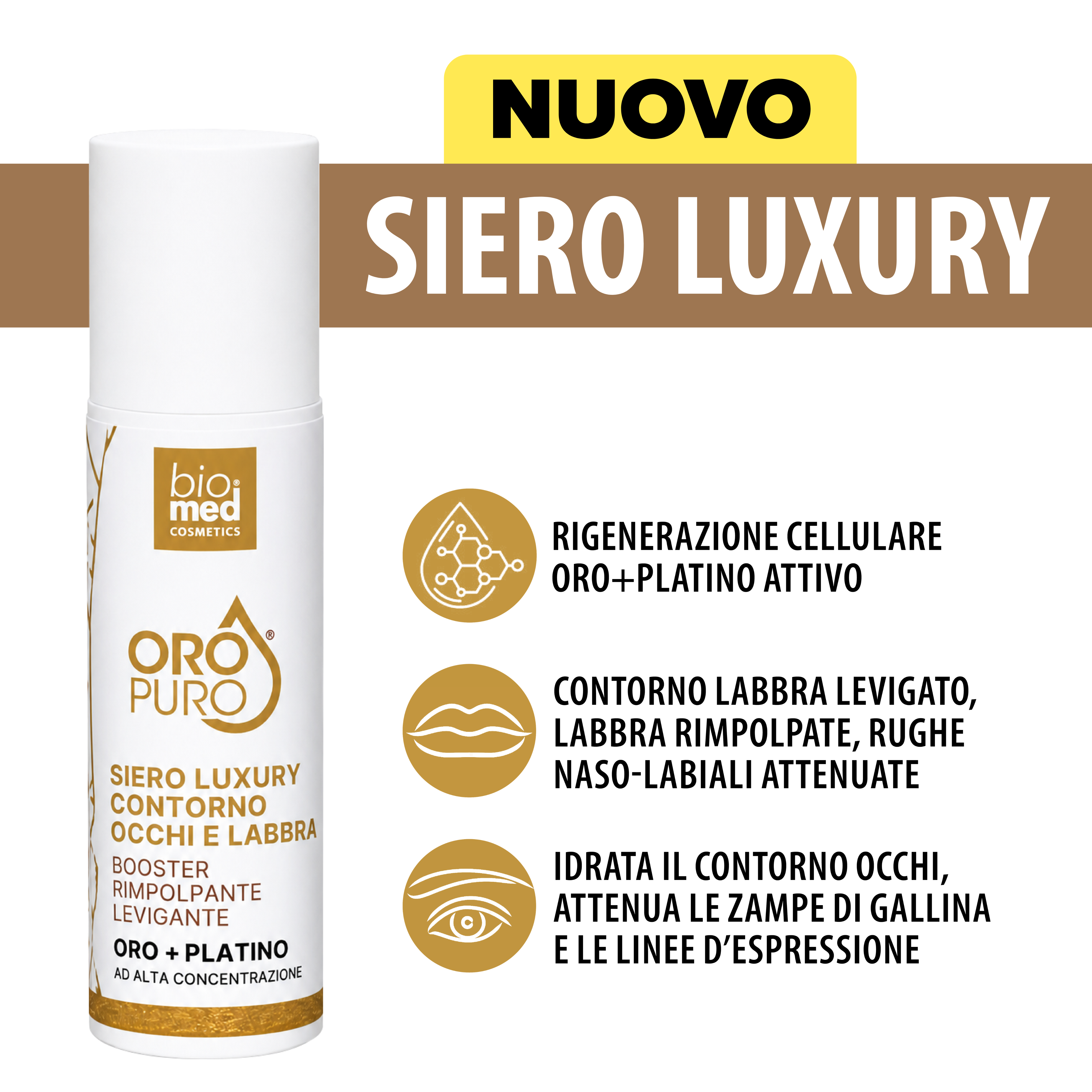 Siero Luxury Contorno Occhi e Labbra Oro Puro Biomed con Oro e Platino 10 ml
