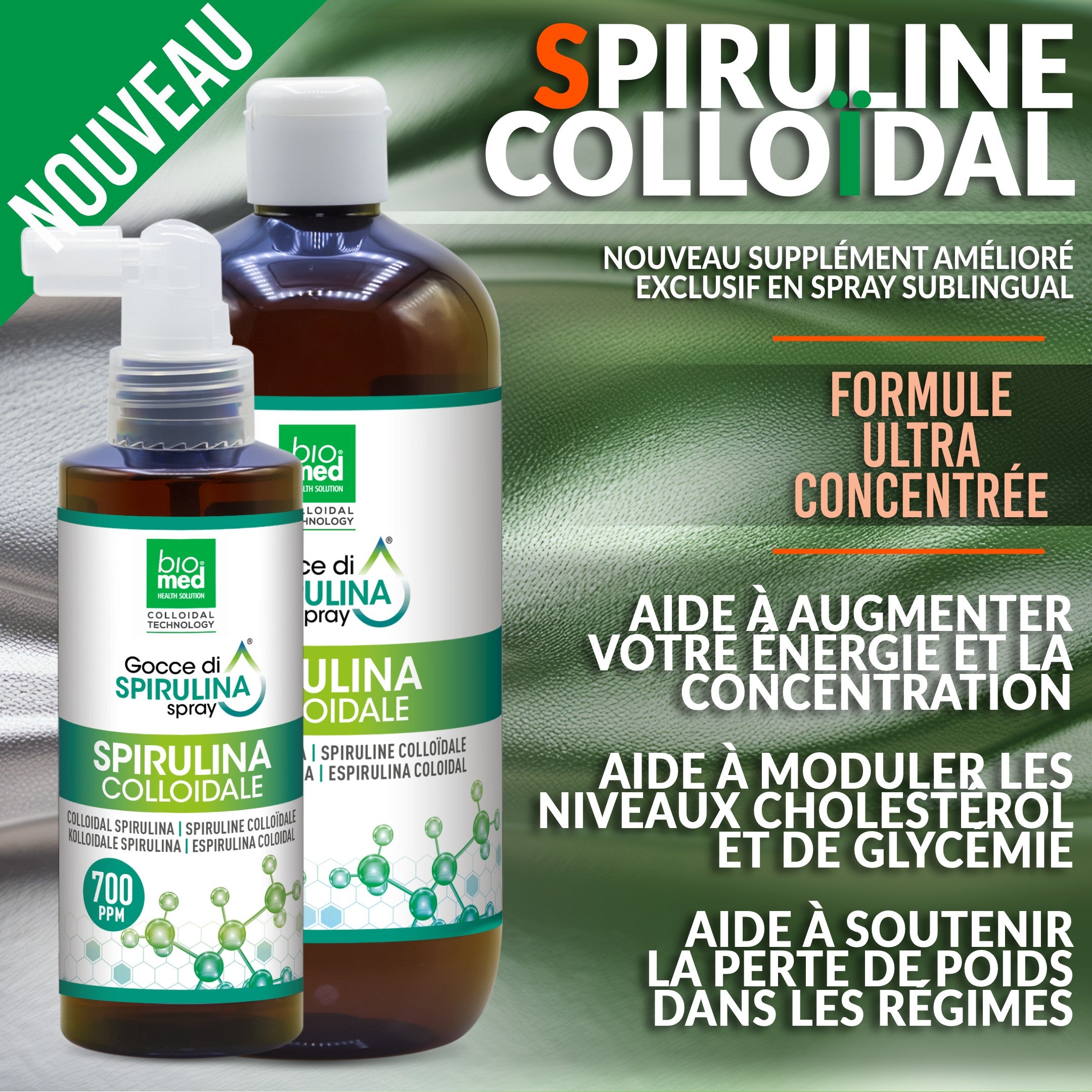 SPIRULINE COLLOÏDALE SPRAY ULTRA-CONCENTRÉ - GOUTTES BIOMED - 700PPM