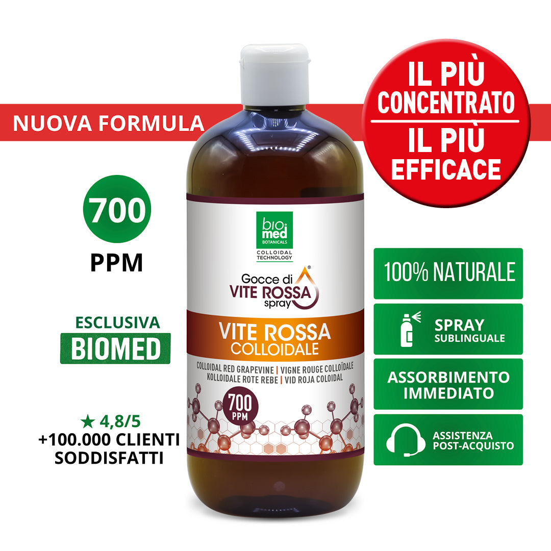 VITE ROSSA COLLOIDALE SPRAY SUBLINGUALE BIOMED 700 ppm - 500 ml - Biomed Colloidali - Sito Ufficiale - Acquista quì i tuoi colloidali Spray