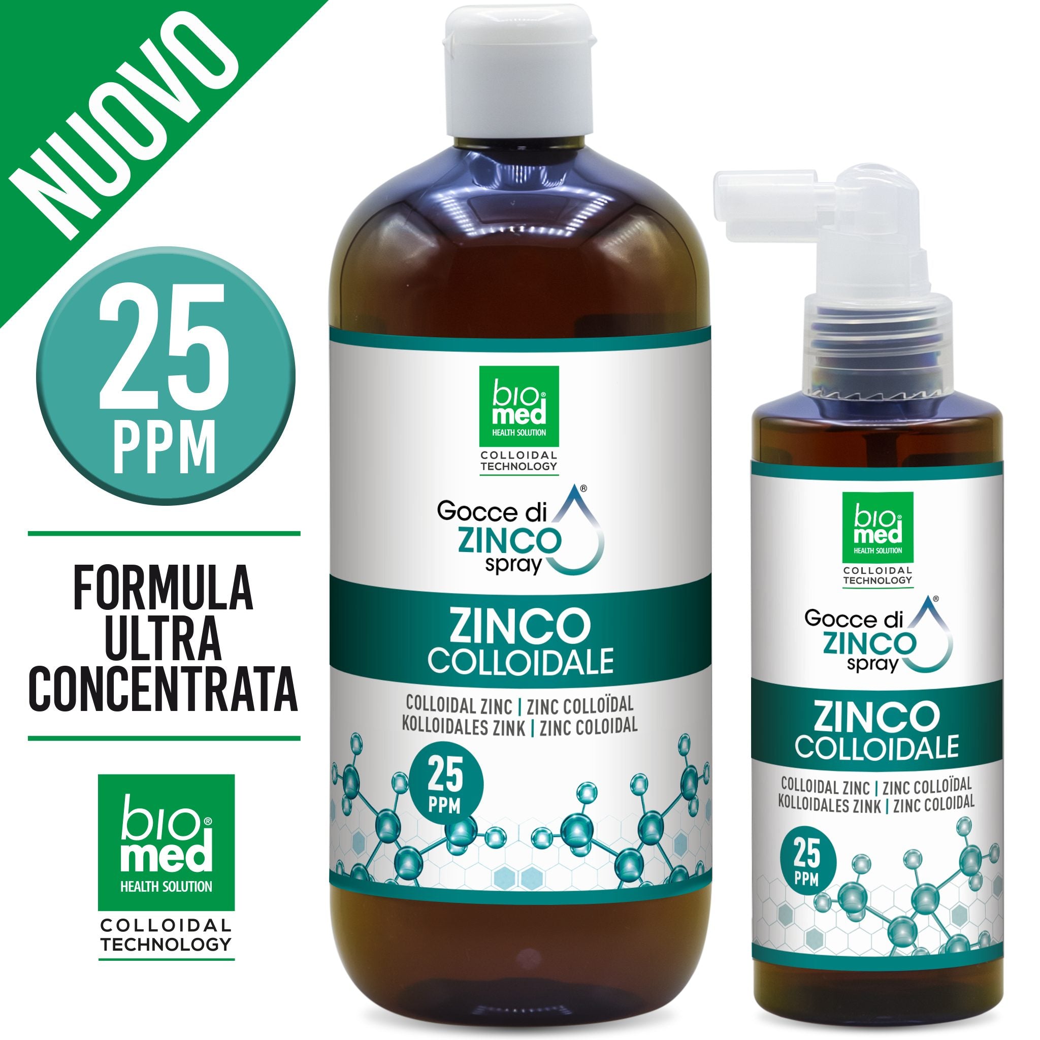 ZINCO COLLOIDALE - Integratore Spray Sublinguale Ultra Concentrato - BIOMED 25 ppm