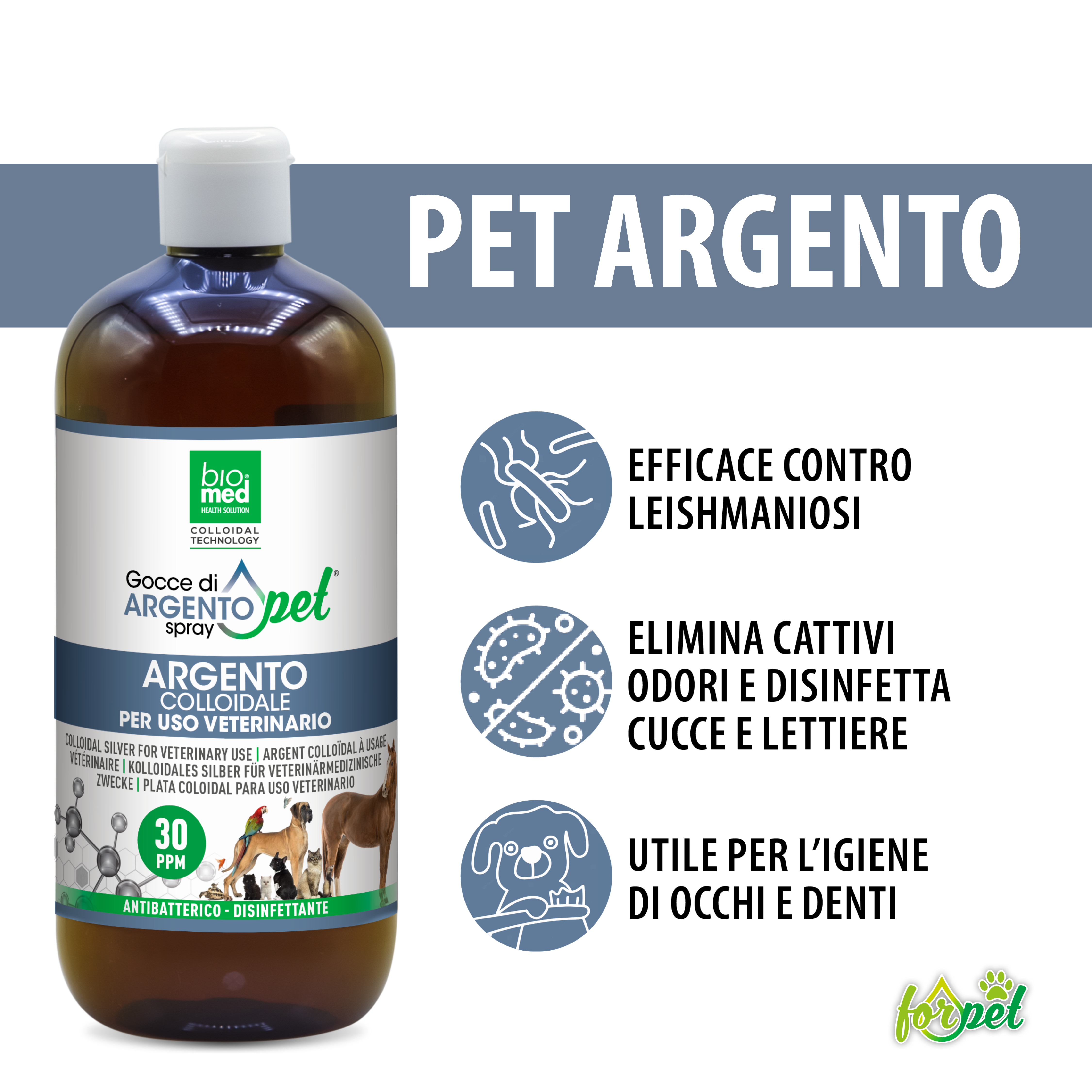 For Pet – Argento Colloidale Spray per animali - 30ppm - 500ml - Biomed Colloidali - Sito Ufficiale - Acquista quì i tuoi colloidali Spray