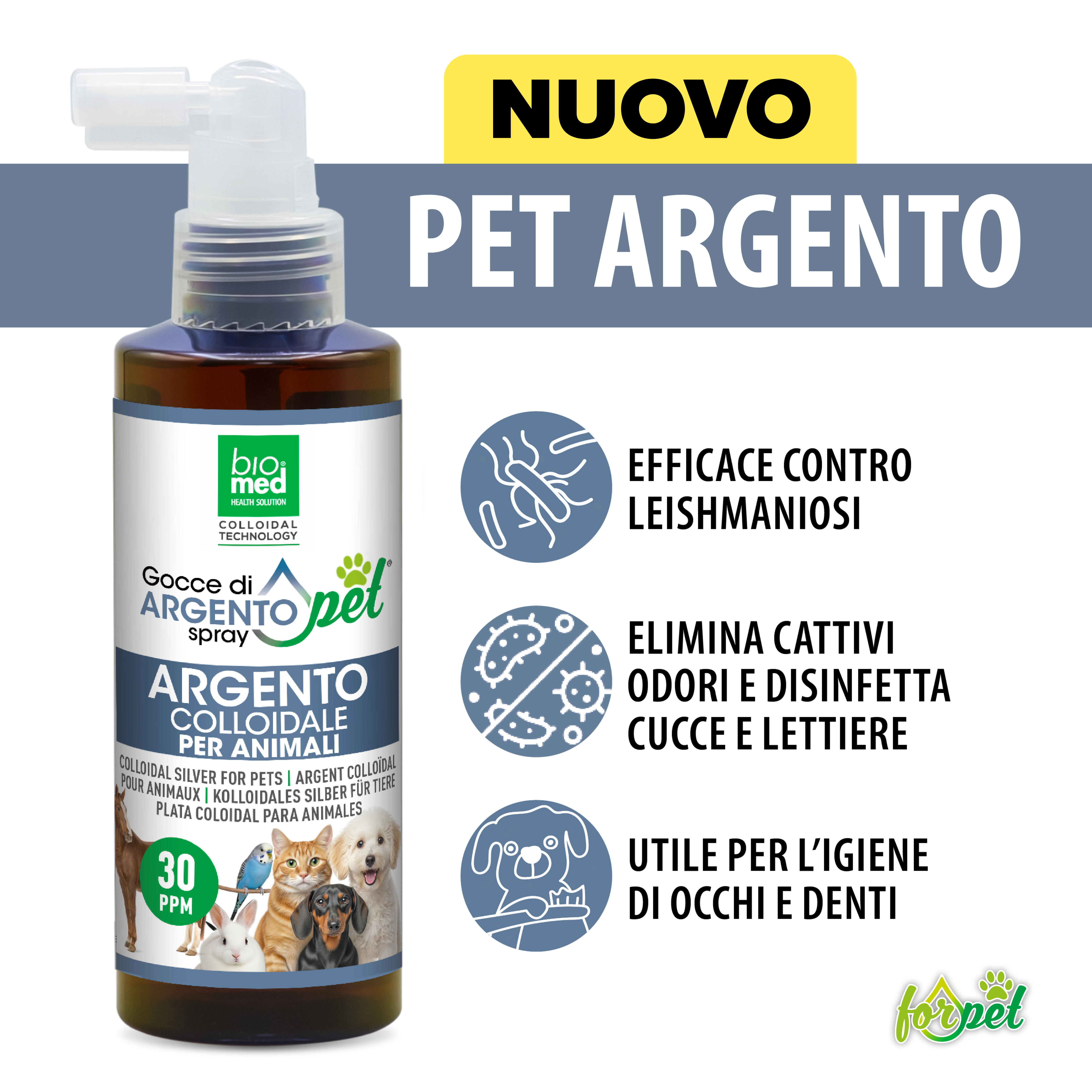 For Pet – Argento Colloidale Spray per animali - 30ppm - 150ml - Biomed Colloidali - Sito Ufficiale - Acquista quì i tuoi colloidali Spray
