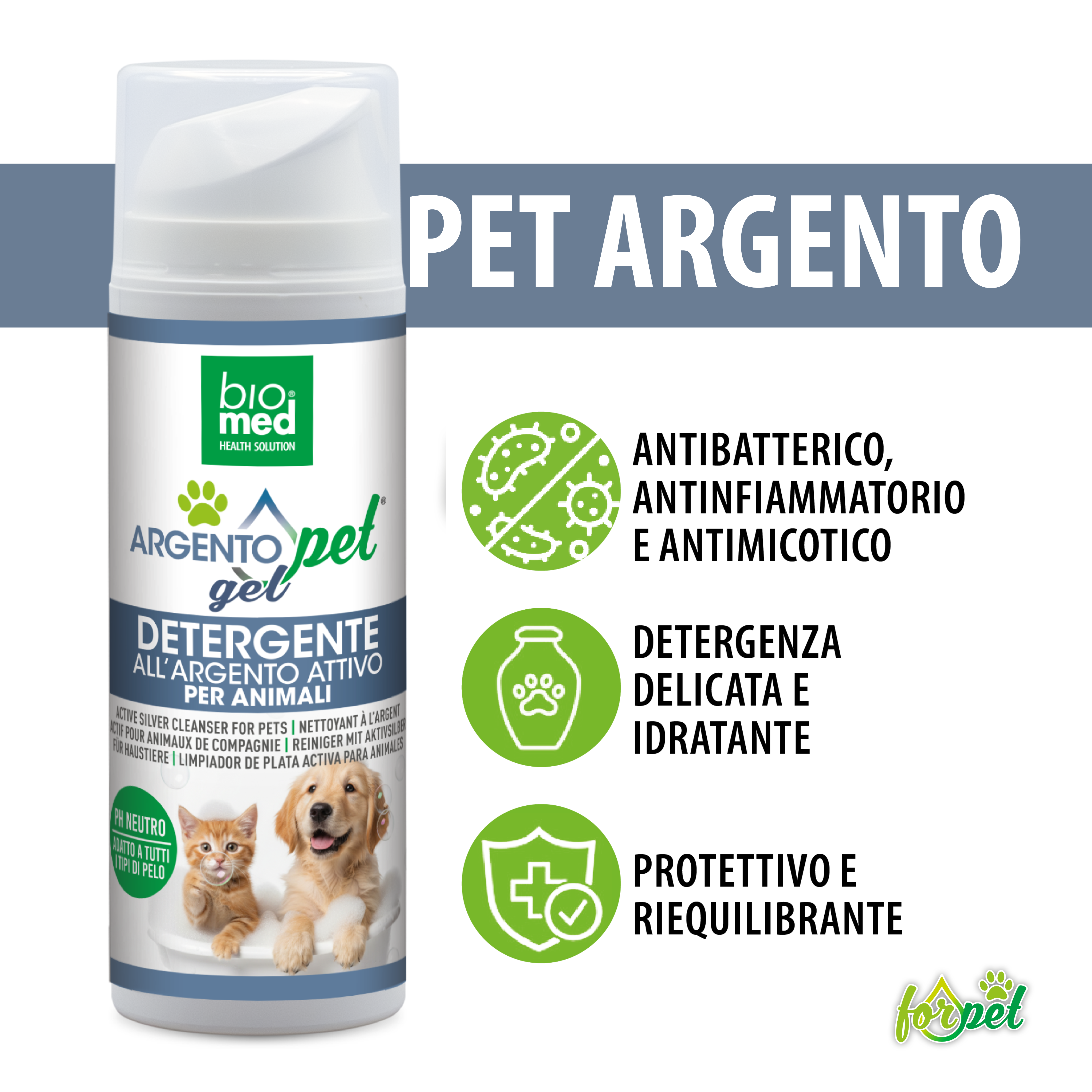For Pet Argento Gel Biomed – Detergente Dermo-Protettivo Naturale per animali - 150ml
