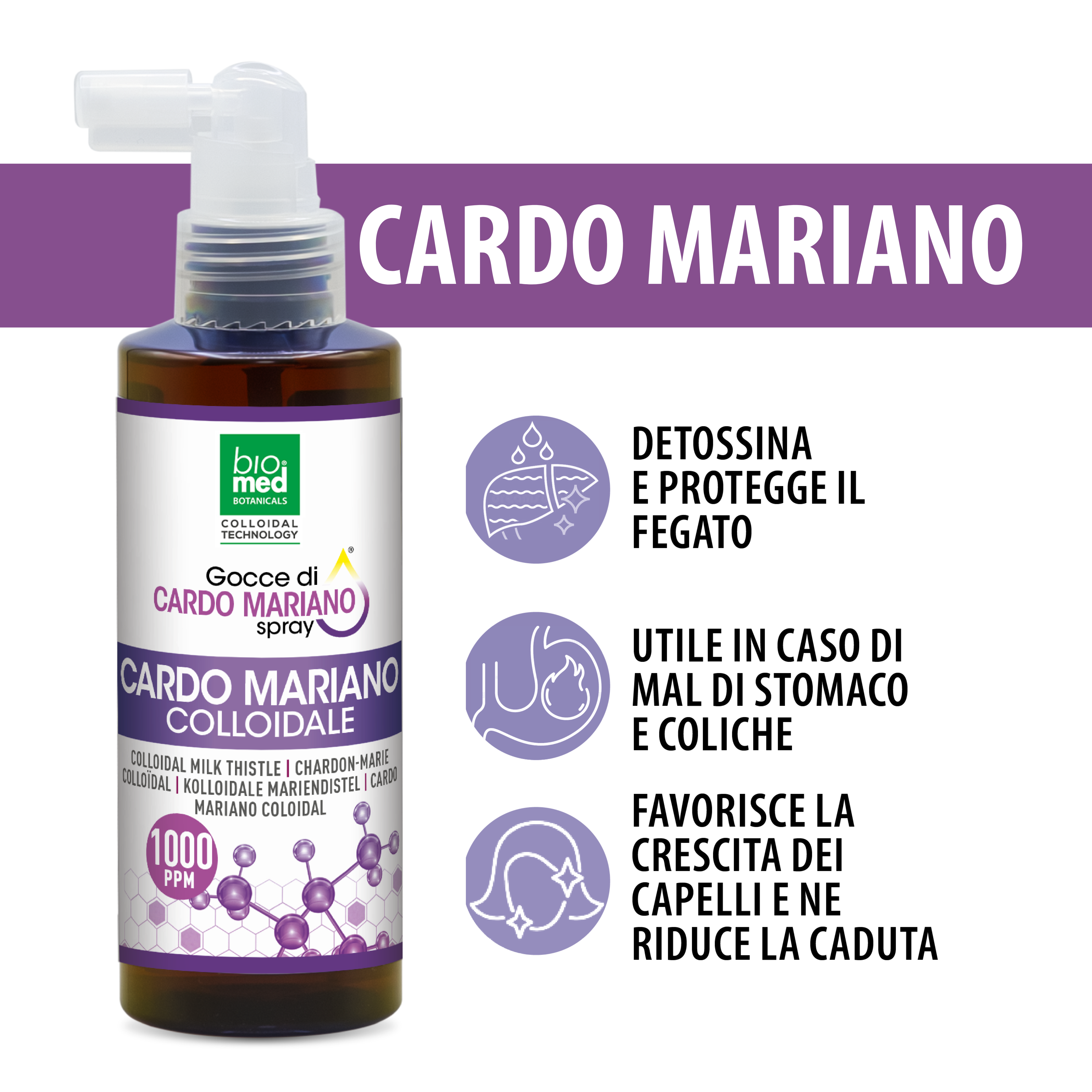 Cardo mariano colloidale spray sublinguale 1000 ppm - 150 ml - Biomed Colloidali - Sito Ufficiale - Acquista quì i tuoi colloidali Spray