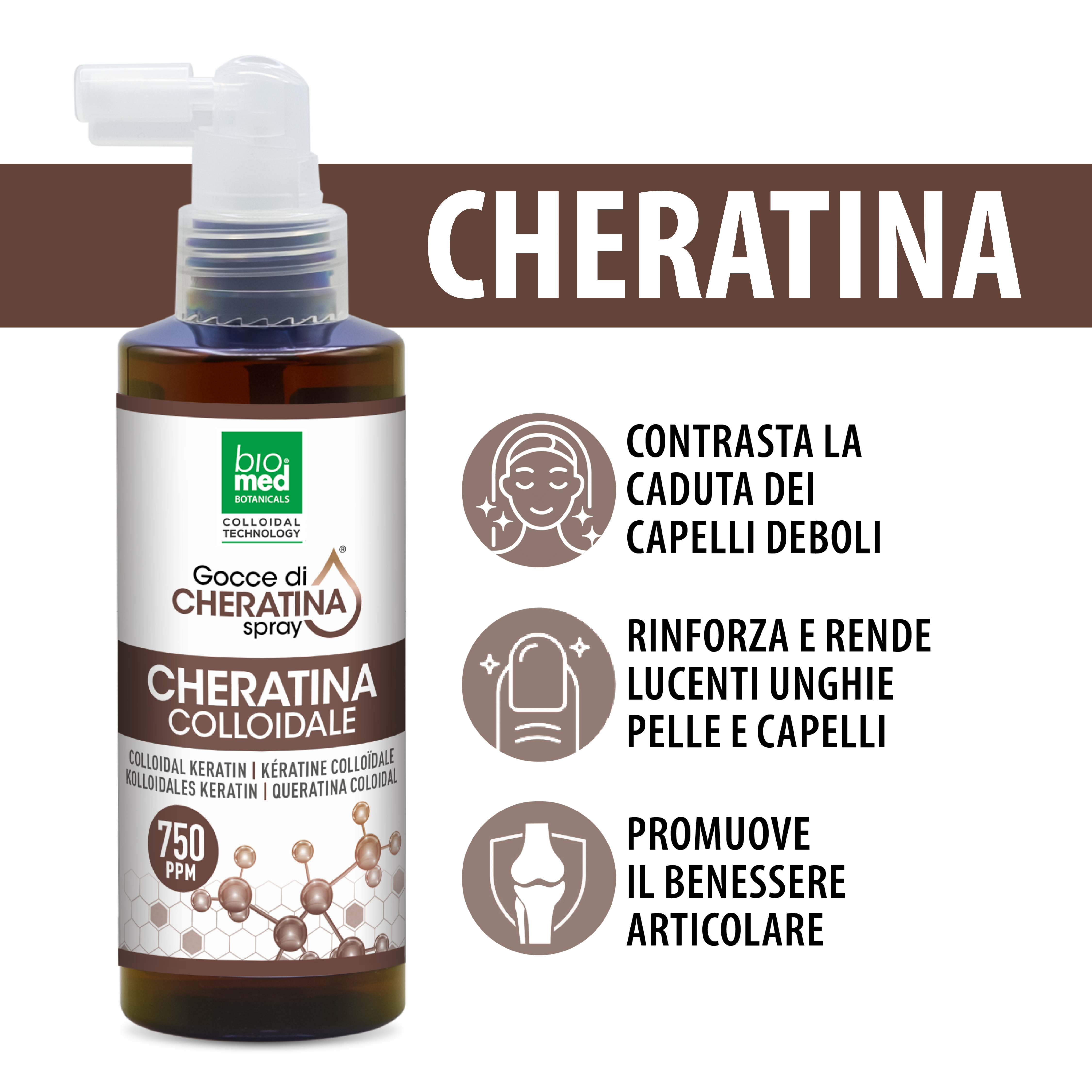 Cheratina colloidale spray sublinguale 750 ppm - 150 ml - Biomed Colloidali - Sito Ufficiale - Acquista quì i tuoi colloidali Spray