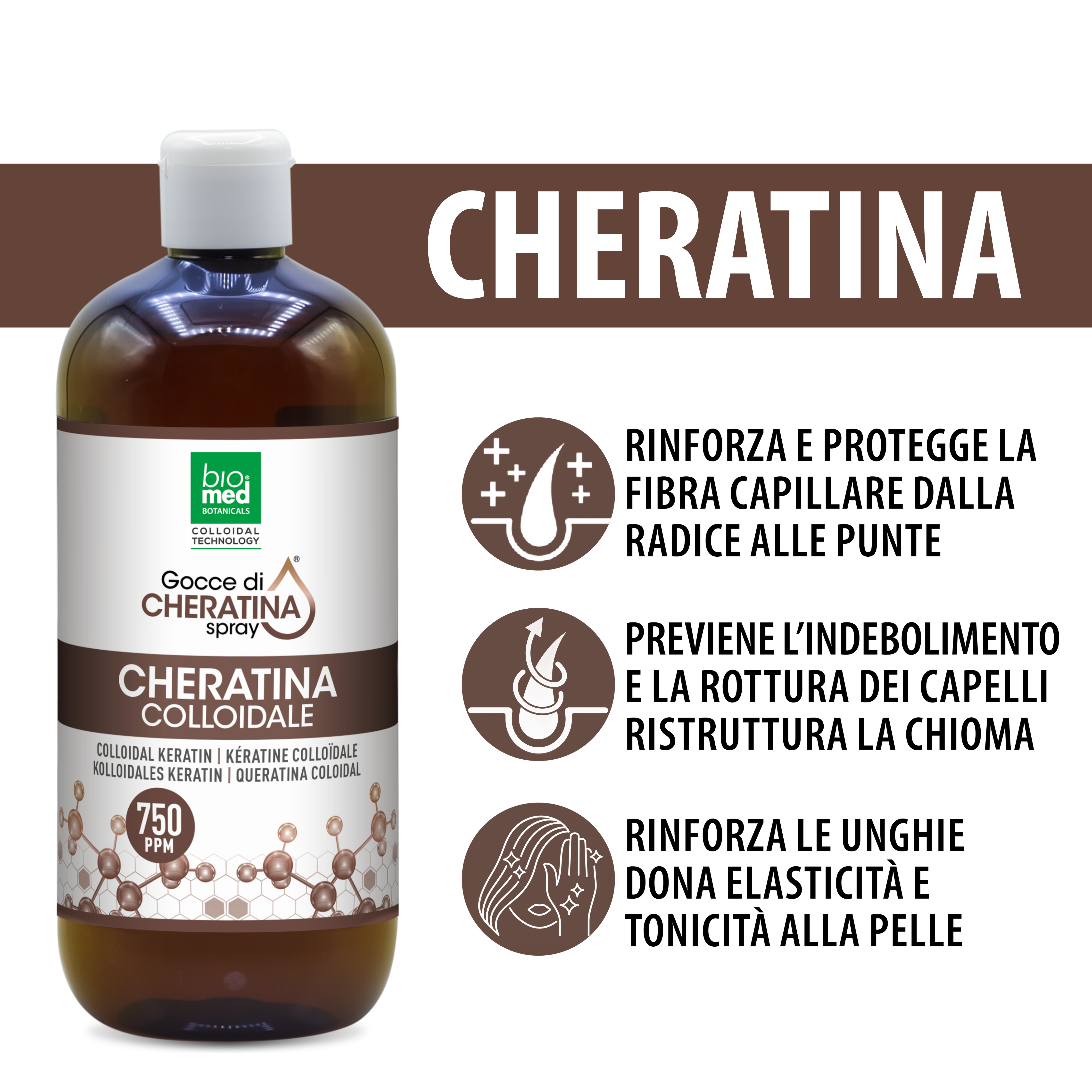 Cheratina colloidale spray sublinguale 750 ppm - 500 ml Biomed - immagine prodotto