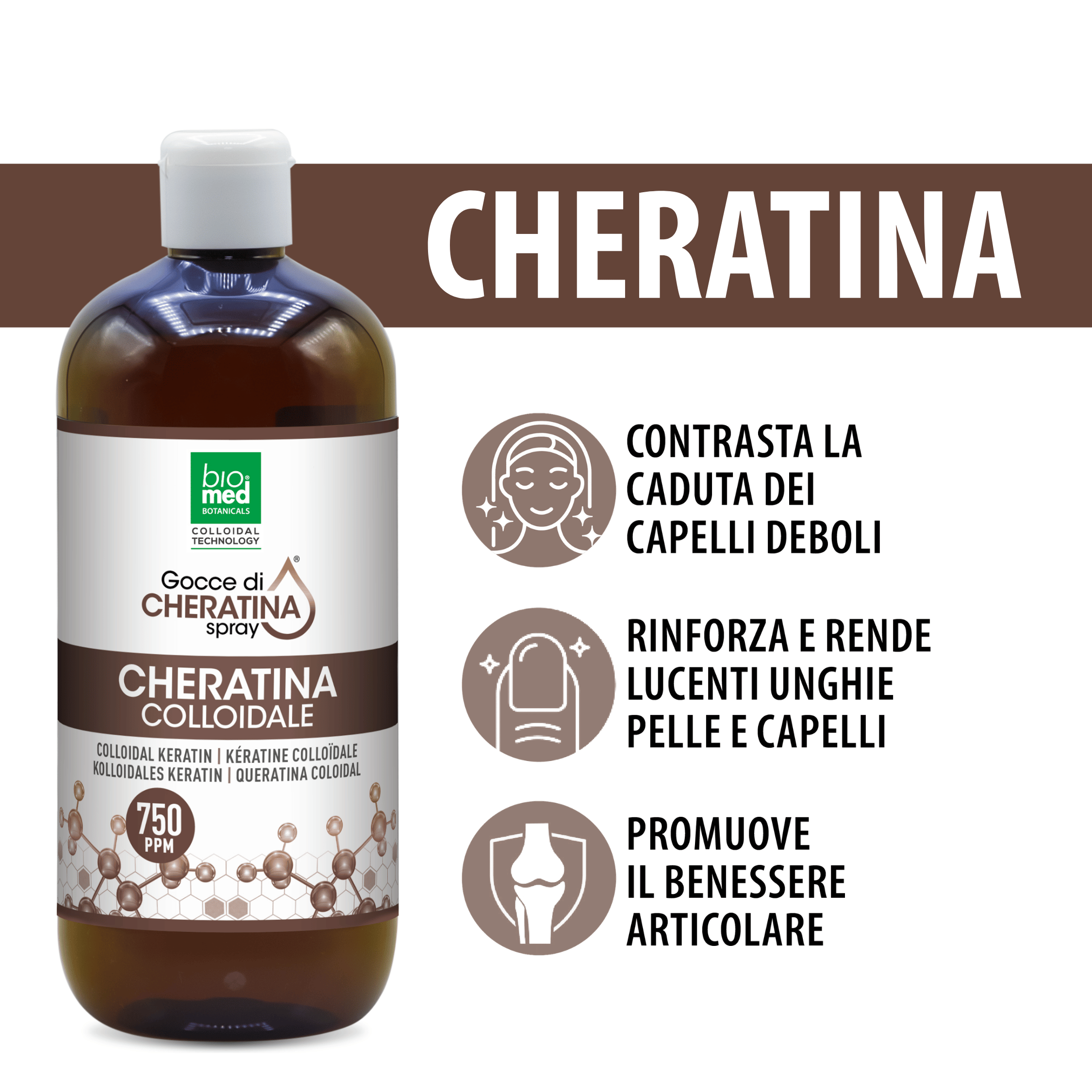 Cheratina colloidale spray sublinguale 750 ppm - 500 ml - Biomed Colloidali - Sito Ufficiale - Acquista quì i tuoi colloidali Spray