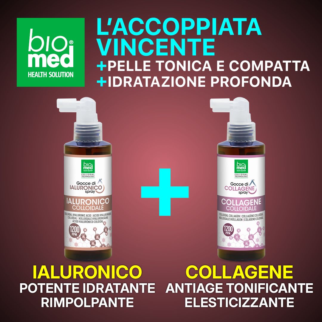 Collagene + Ialuronico Colloidali Spray Biomed | Protocollo Pelle Perfetta - Biomed Colloidali - Sito Ufficiale - Acquista quì i tuoi colloidali Spray