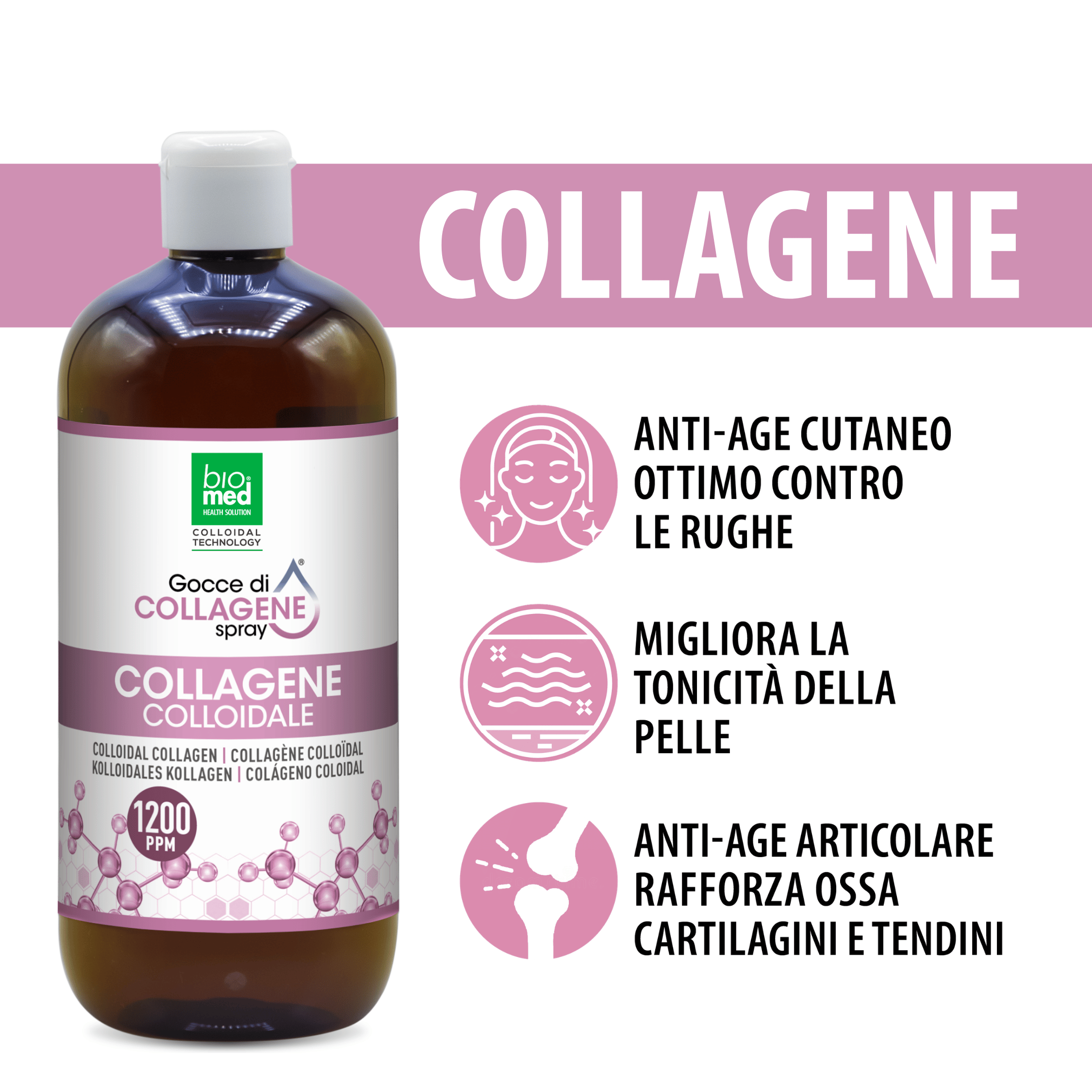 Collagene colloidale spray sublinguale 1200 ppm - 500 ml - Biomed Colloidali - Sito Ufficiale - Acquista quì i tuoi colloidali Spray
