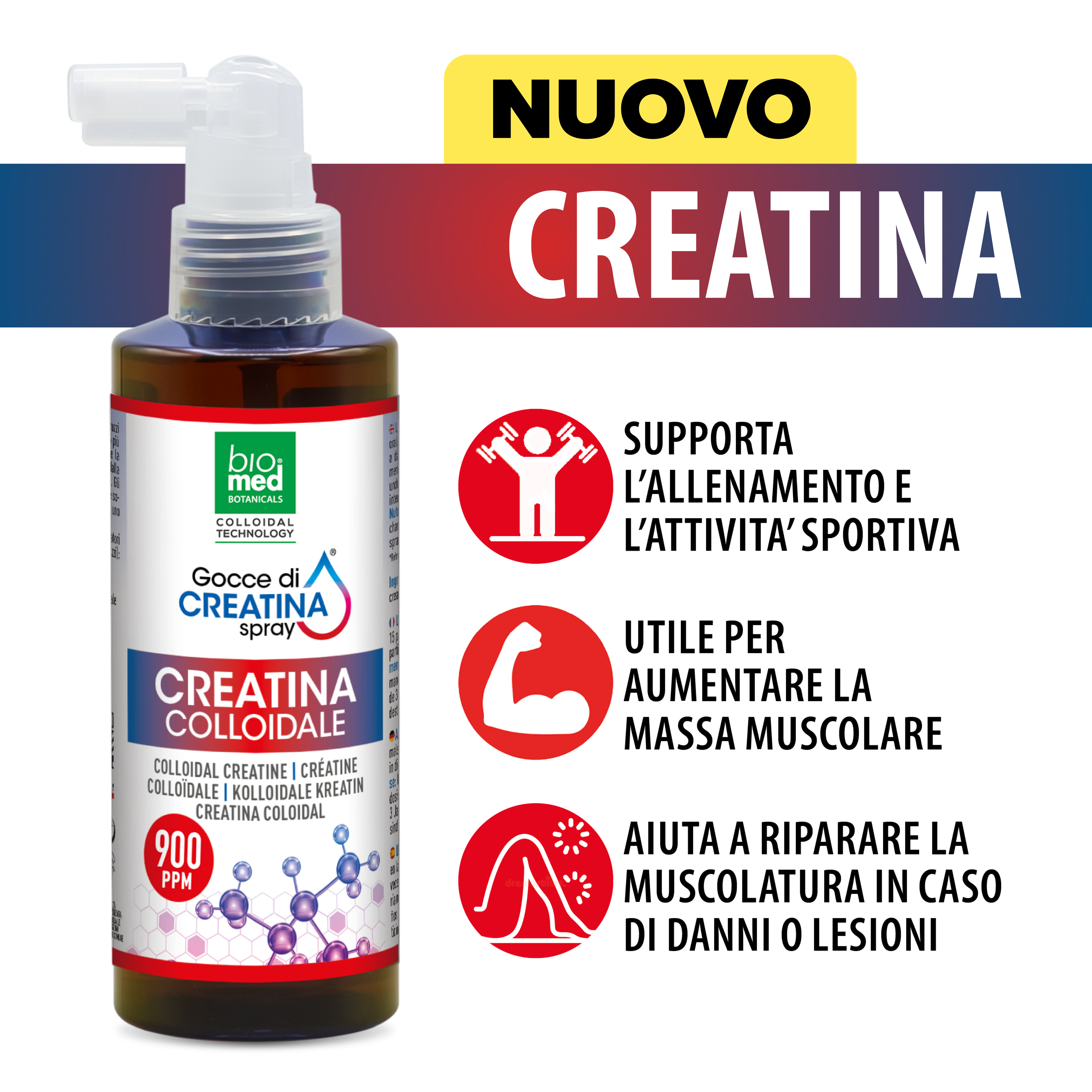 Creatina colloidale spray sublinguale 900 ppm - 100 ml - Biomed Colloidali - Sito Ufficiale - Acquista quì i tuoi colloidali Spray
