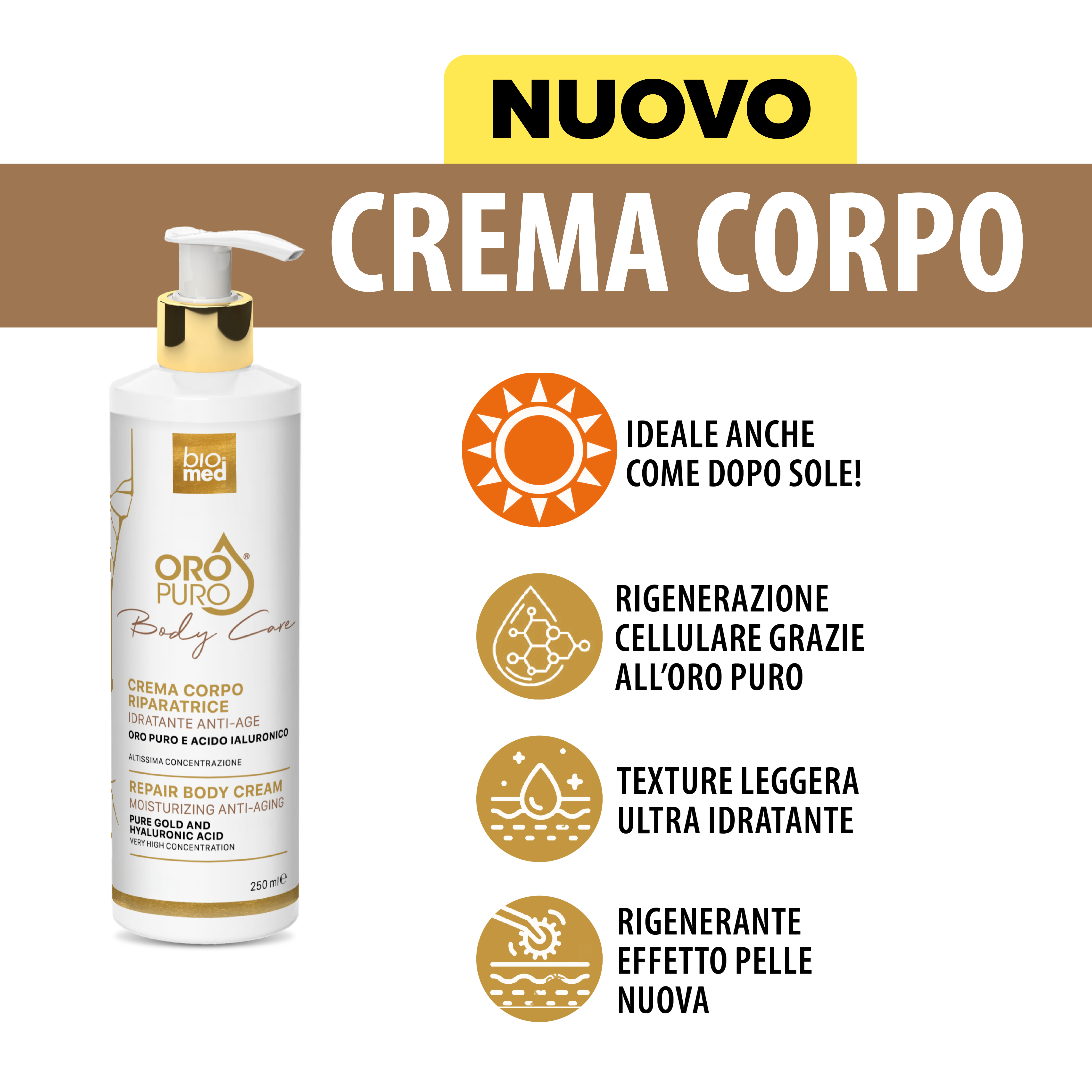 Crema corpo riparatrice all'Oro e Ialuronico 250 ml – la tua pelle, il tuo capolavoro - Biomed Colloidali - Sito Ufficiale - Acquista quì i tuoi colloidali Spray