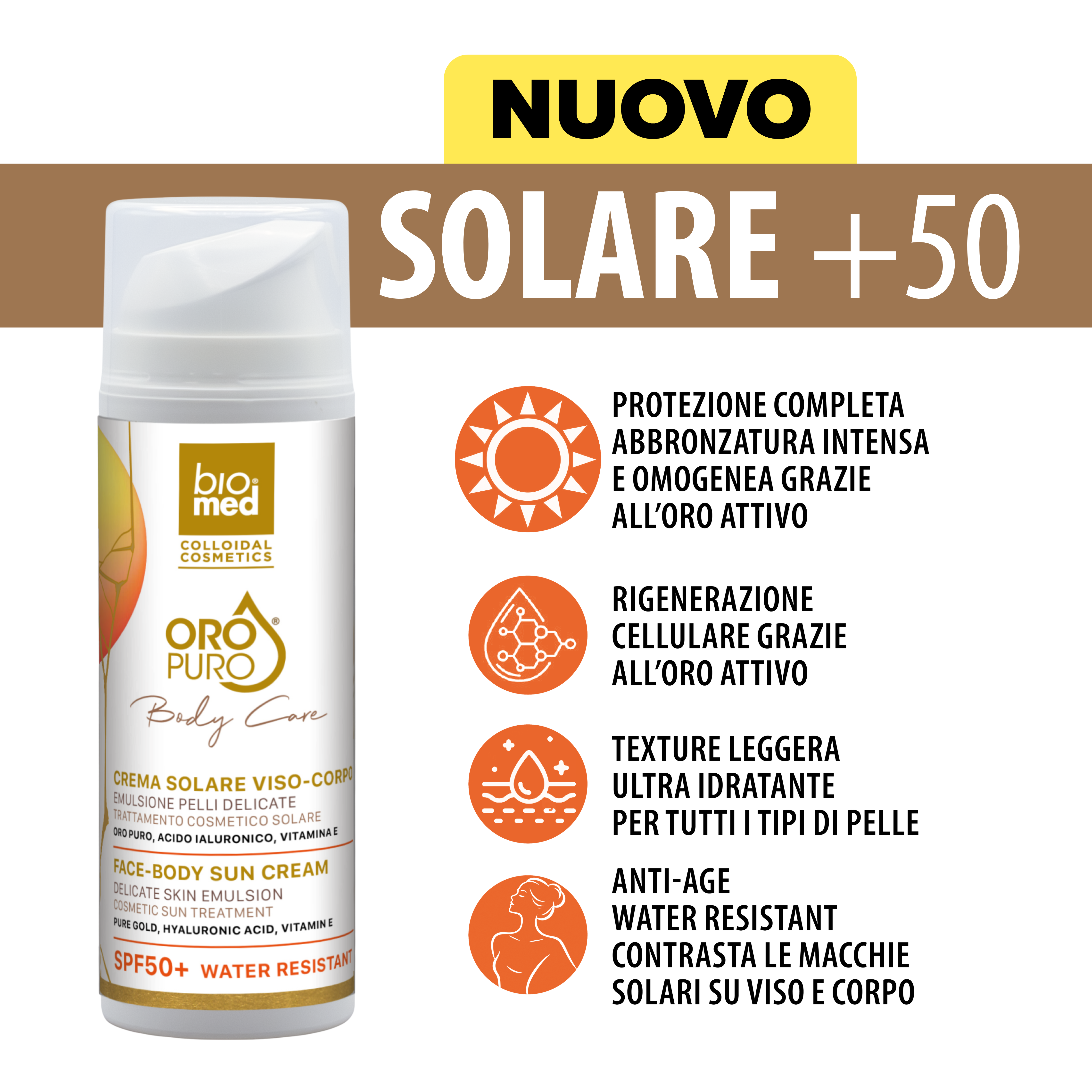 Creme solar rosto-corpo Pure Gold FPS50+ - 150 ml