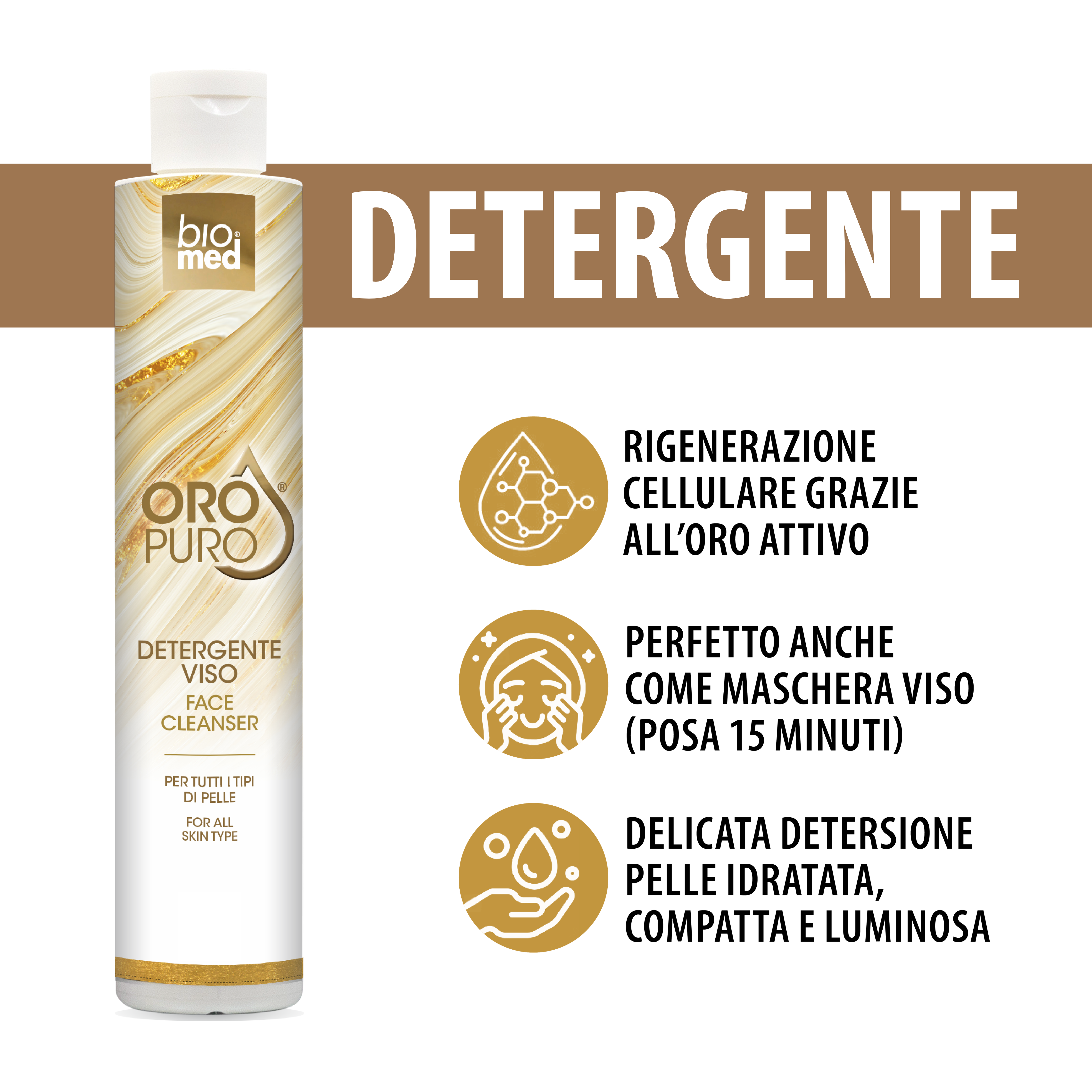 Detergente viso all'Oro puro - 250ml Biomed - cosmetico all'Oro puro
