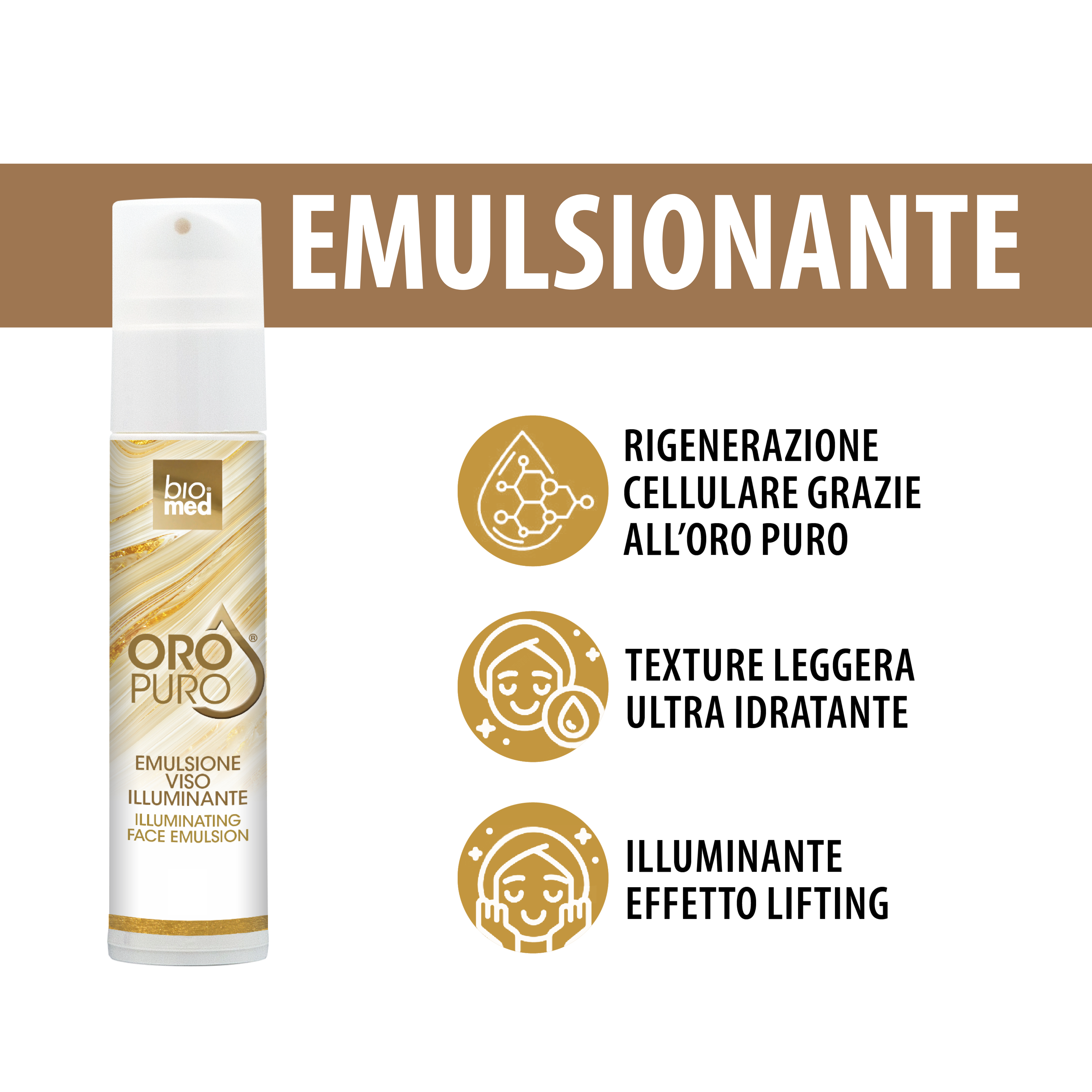 Emulsione viso illuminante all'Oro puro - 50ml - Biomed Colloidali - Sito Ufficiale - Acquista quì i tuoi colloidali Spray