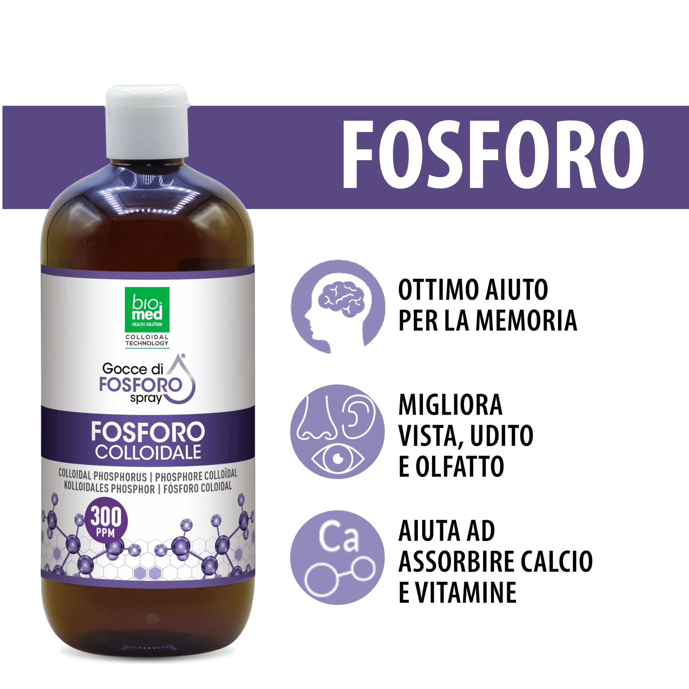 Fosforo colloidale spray sublinguale 300 ppm - 500 ml - Biomed Colloidali - Sito Ufficiale - Acquista quì i tuoi colloidali Spray