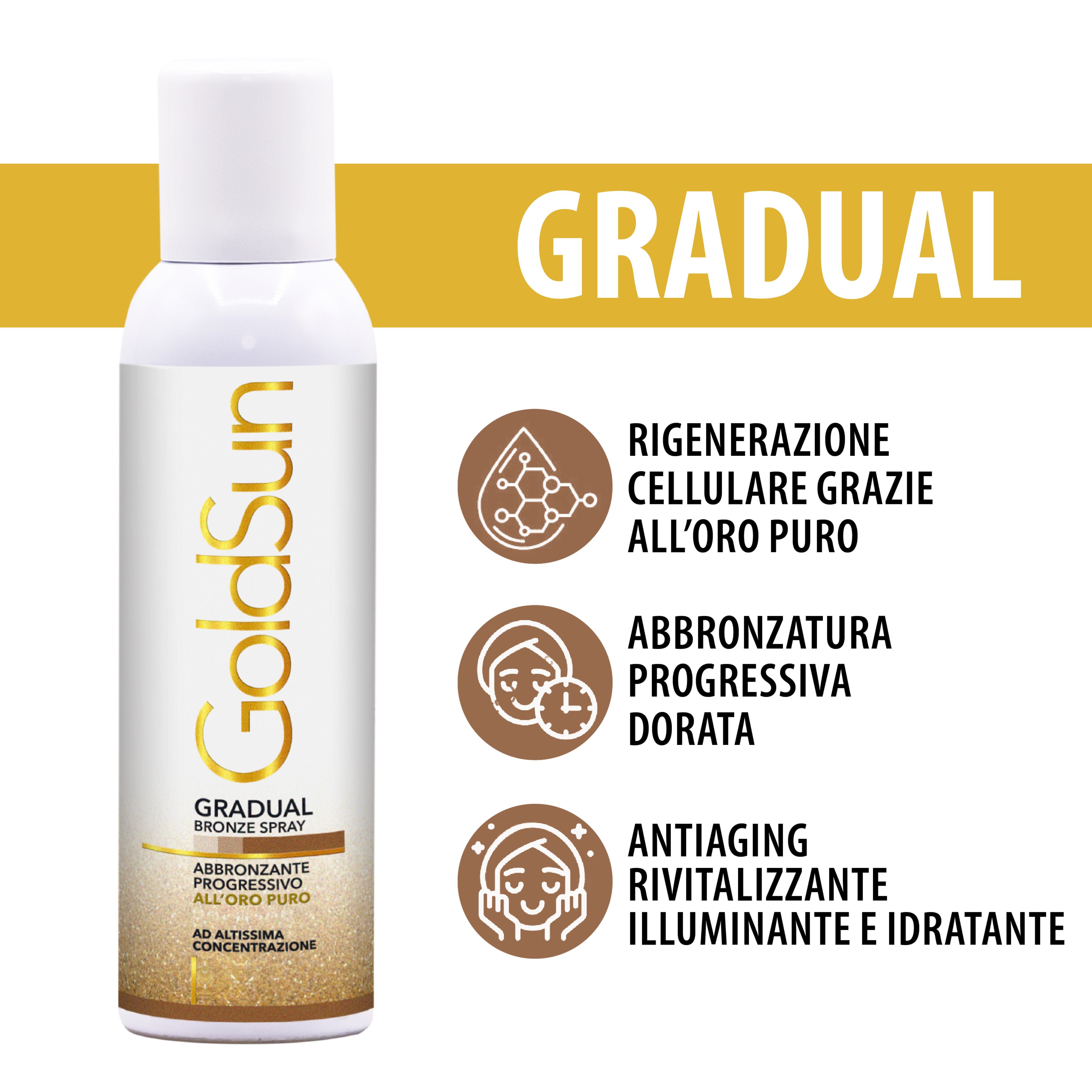 Goldsun Gradual bronze - l'abbronzatura graduale all'Oro puro spray 150ml - Biomed Colloidali - Sito Ufficiale - Acquista quì i tuoi colloidali Spray