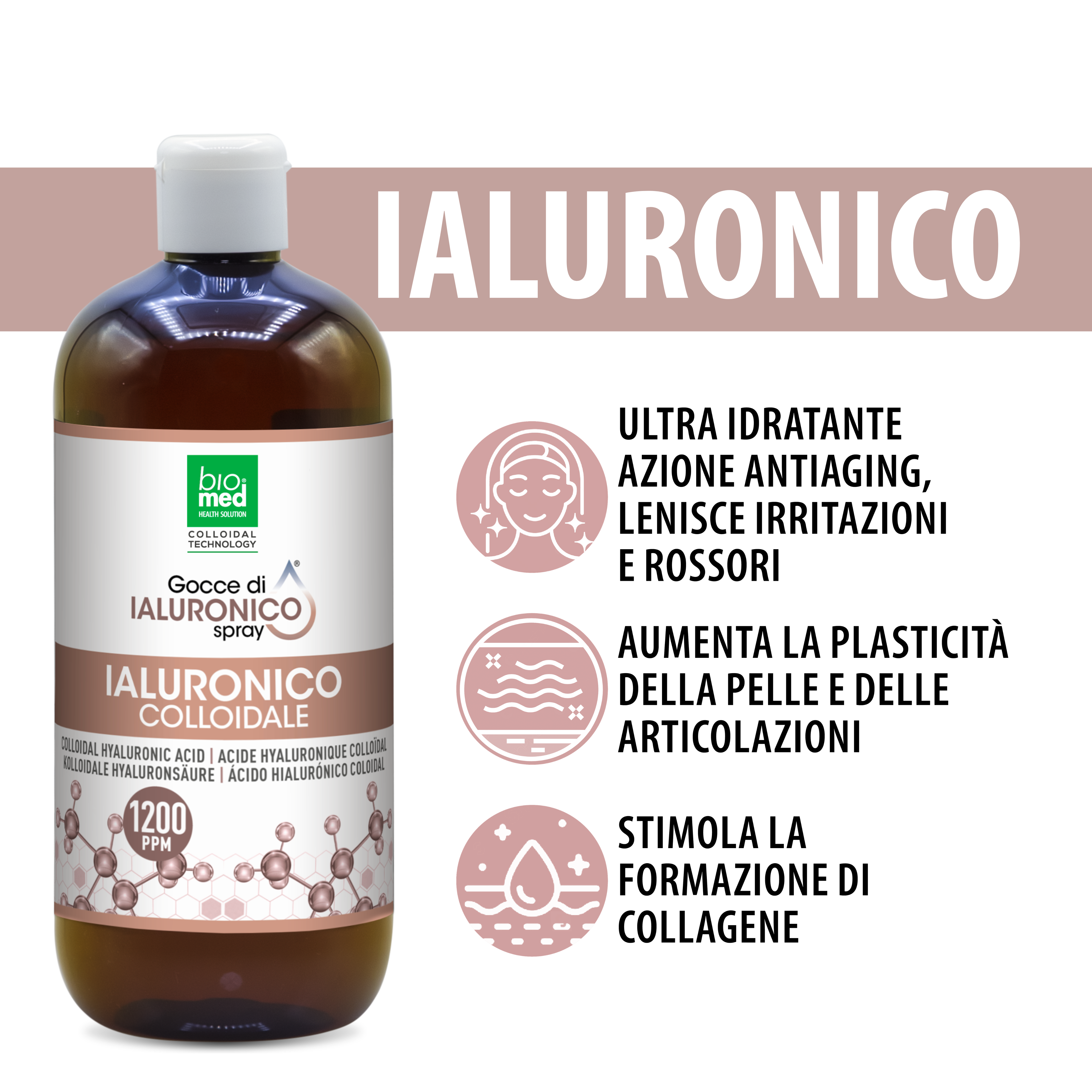 Ialuronico colloidale spray sublinguale 1200 ppm - 500 ml Biomed - immagine prodotto