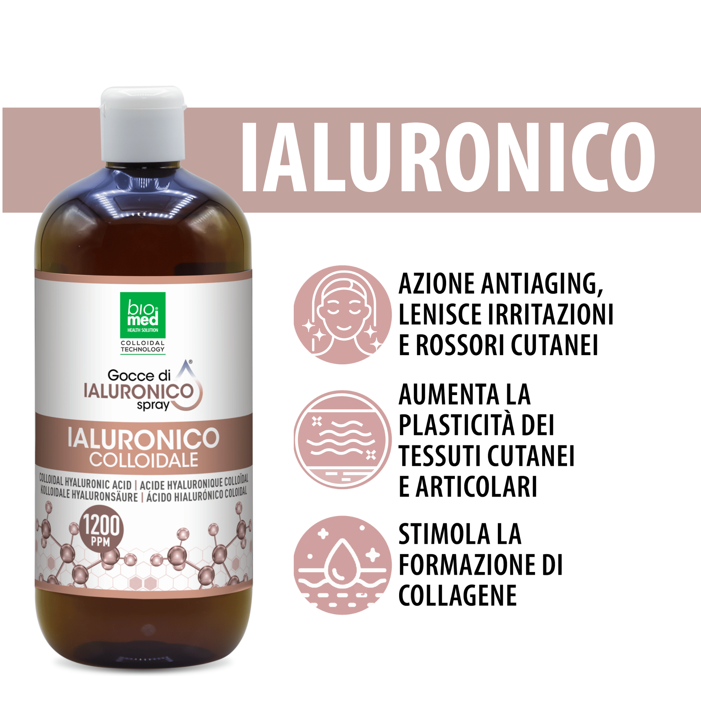 Ialuronico colloidale spray sublinguale 1200 ppm - 500 ml - Biomed Colloidali - Sito Ufficiale - Acquista quì i tuoi colloidali Spray