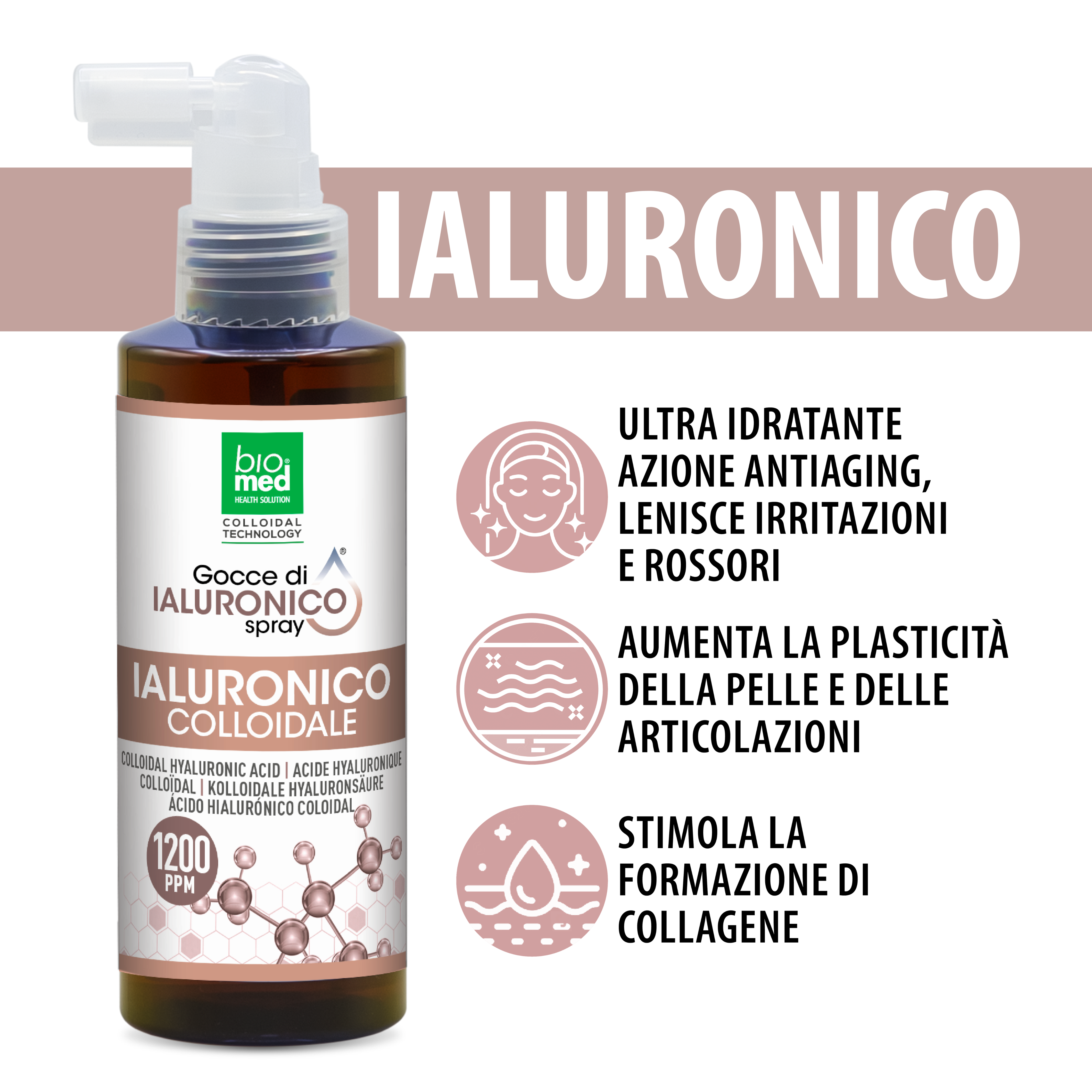 Ialuronico colloidale spray sublinguale 1200 ppm - 150 ml Biomed - immagine prodotto