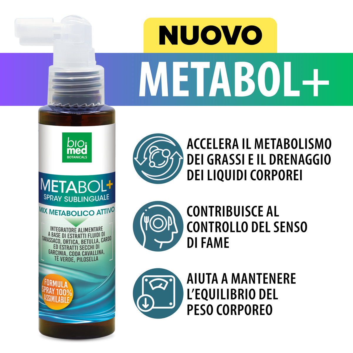 METABOL+ Spray Sublinguale Biomed per controllo peso e drenaggio