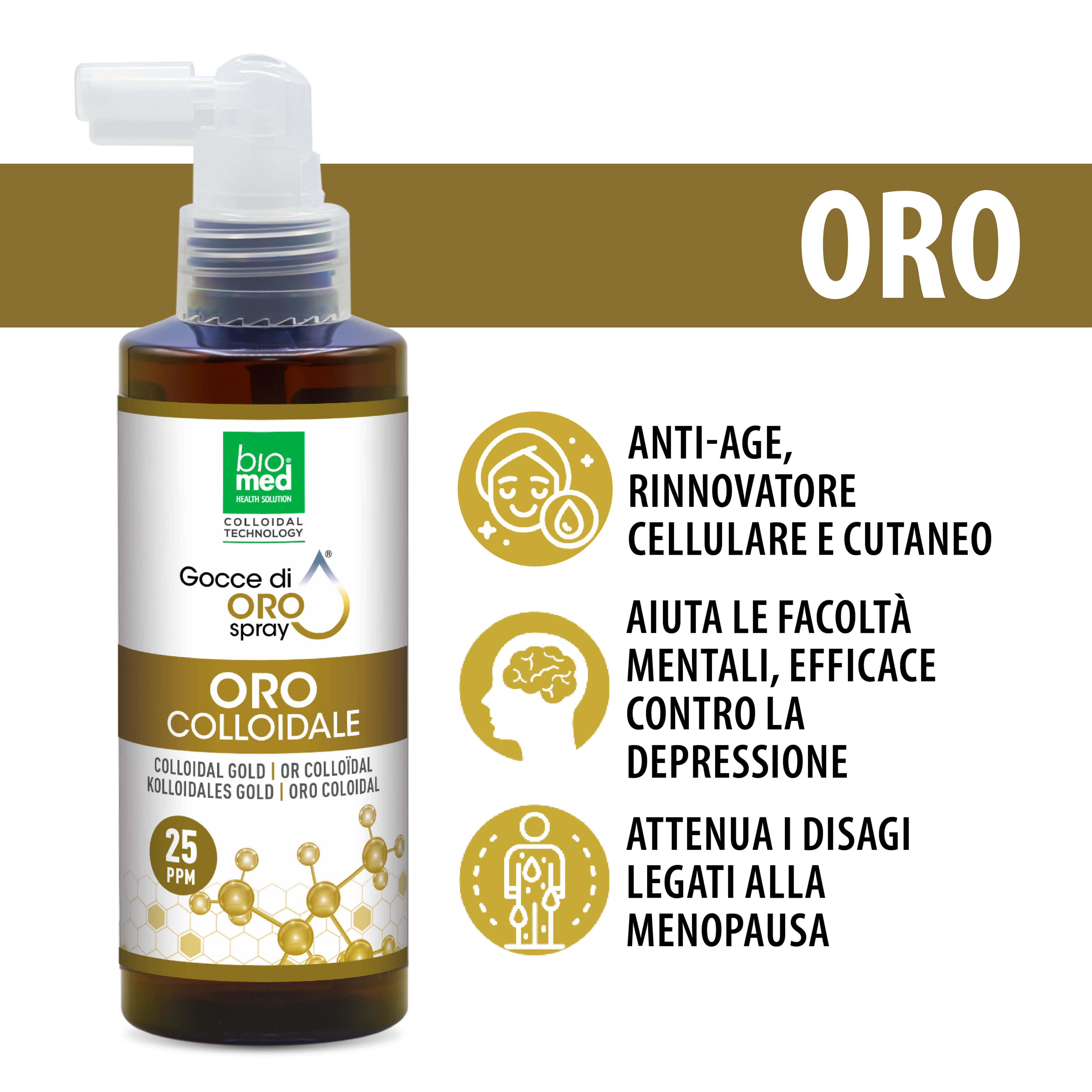 Oro colloidale spray sublinguale 25 ppm - 150 ml - Biomed Colloidali - Sito Ufficiale - Acquista quì i tuoi colloidali Spray