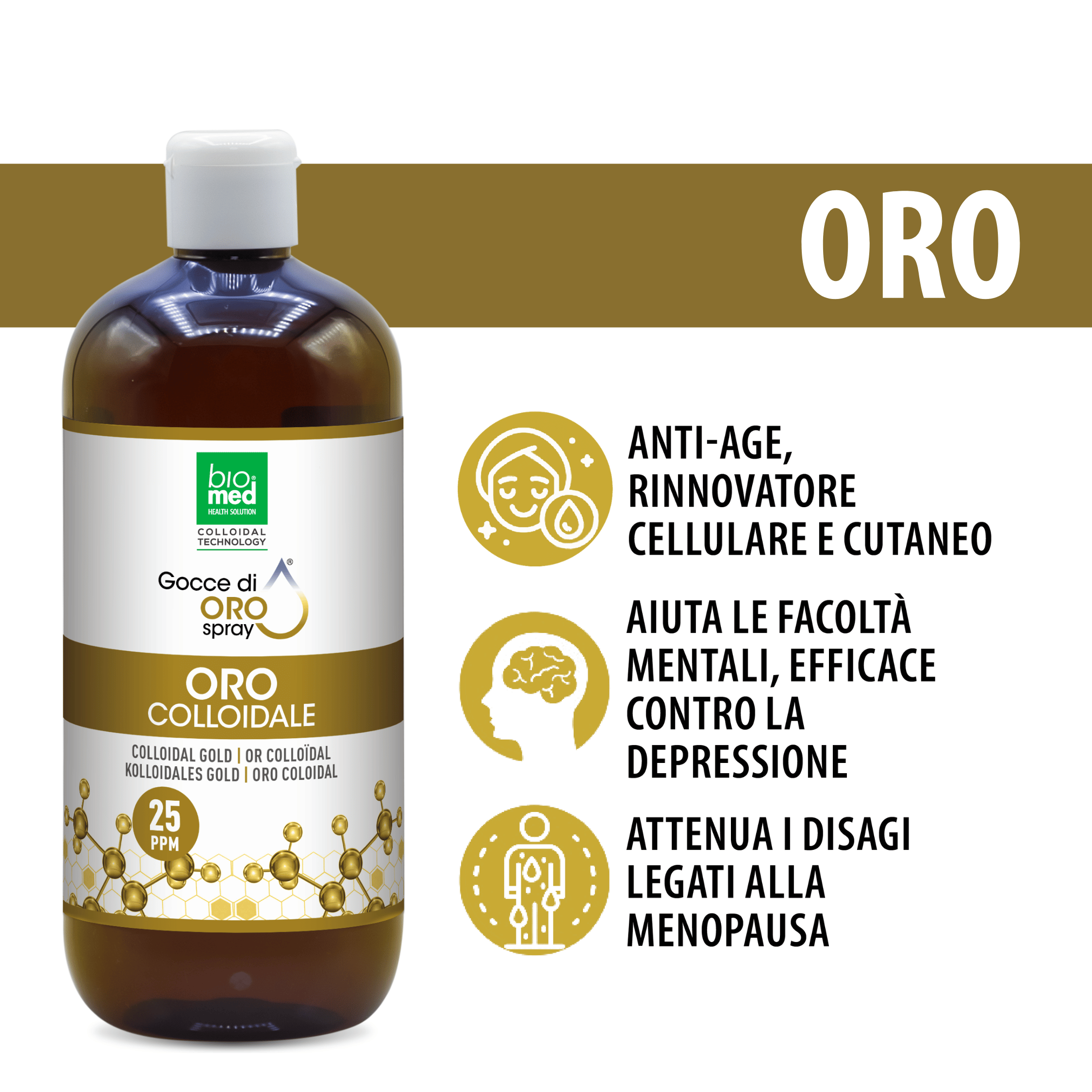 Oro colloidale spray sublinguale 25 ppm - 500 ml - Biomed Colloidali - Sito Ufficiale - Acquista quì i tuoi colloidali Spray