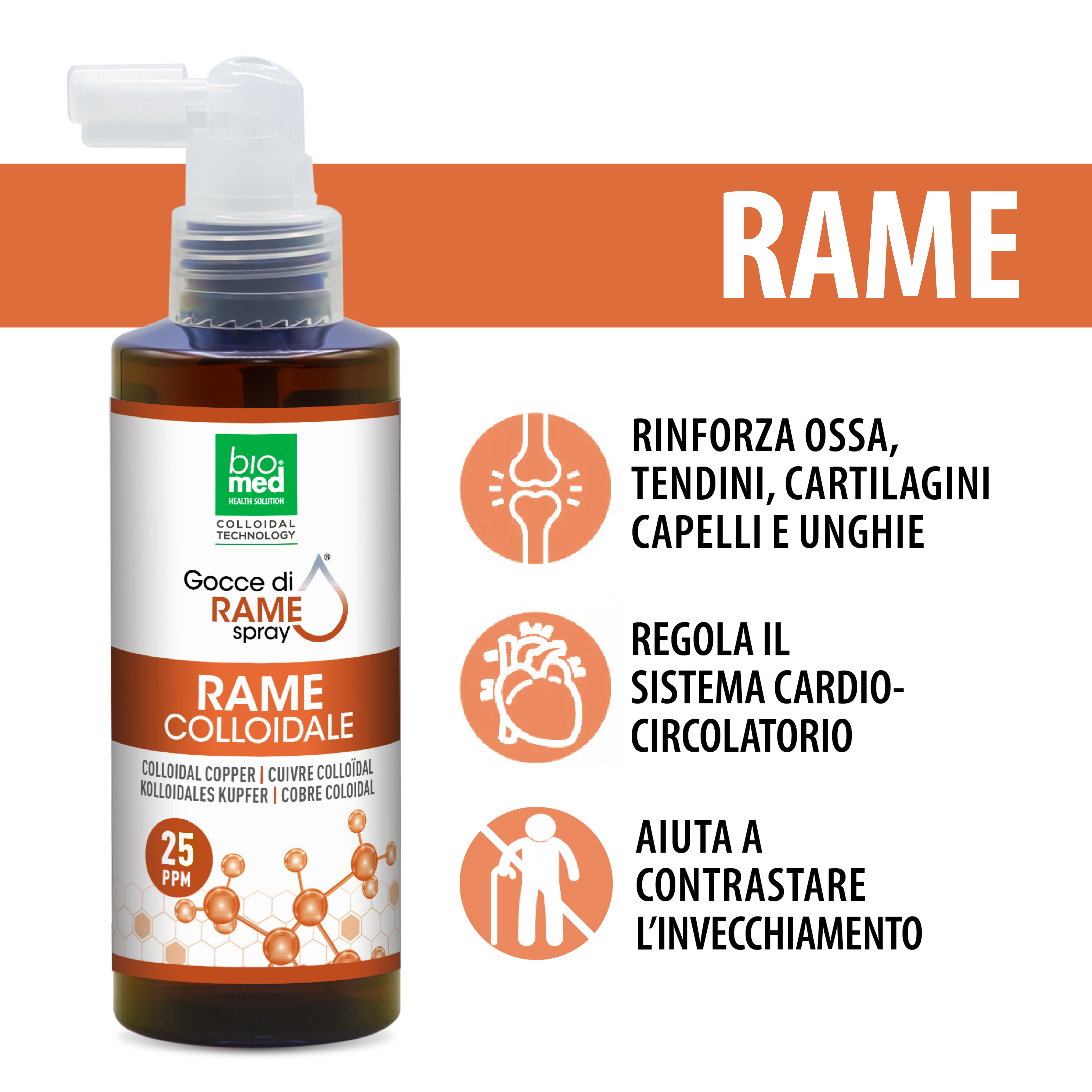 Rame colloidale spray sublinguale 25 ppm - 150 ml - Biomed Colloidali - Sito Ufficiale - Acquista quì i tuoi colloidali Spray